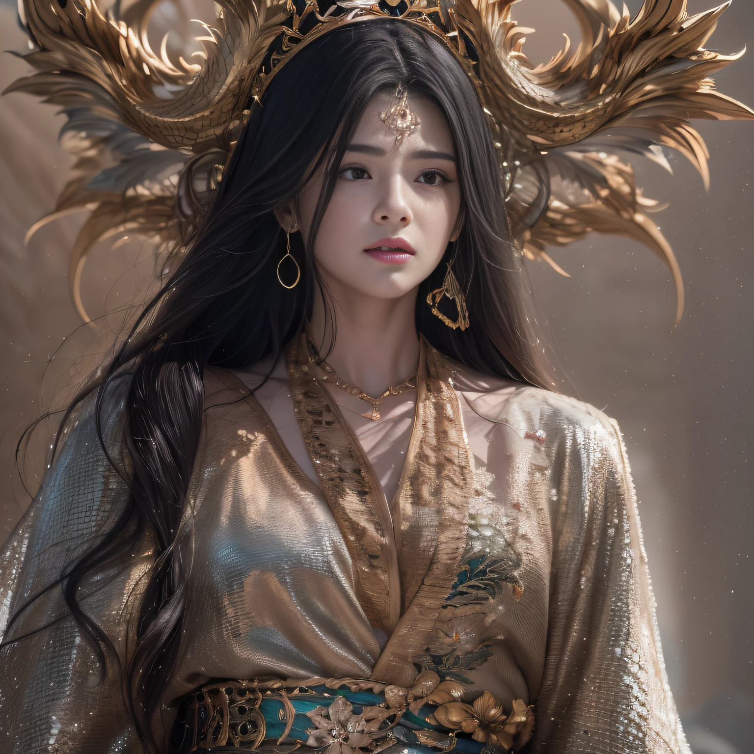 16k(tmasterpiece,k hd,hyper HD,16k)Long flowing black hair,Jewelry quarter in the back room,Brunette King ,Dragon Protector (realisticlying:1.4),Python pattern robe,Purple-pink tiara,Snowflakes fluttering,The background is pure,Hold your head high,Be proud,The nostrils look at people, A high resolution, the detail, RAW photogr, Sharp Re, Nikon D850 Film Stock Photo by Jefferies Lee 4 Kodak Portra 400 Camera F1.6 shots, Rich colors, ultra-realistic vivid textures, Dramatic lighting, Unreal Engine Art Station Trend, cinestir 800,Hold your head high,Be proud,The nostrils look at people