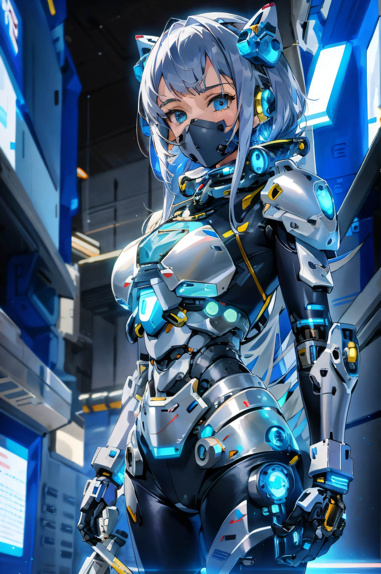 anime girl in futuristic outfit posing in desert war setting, cute cyborg girl, girl in mecha cyber silver armor, silver cyborg - girl with silver hair, anime girl mech, beutiful girl cyborg, cyborg girl, perfect anime cyborg woman, inspired by Marek Okon, beautiful alluring female cyborg, anime art, cybersuit