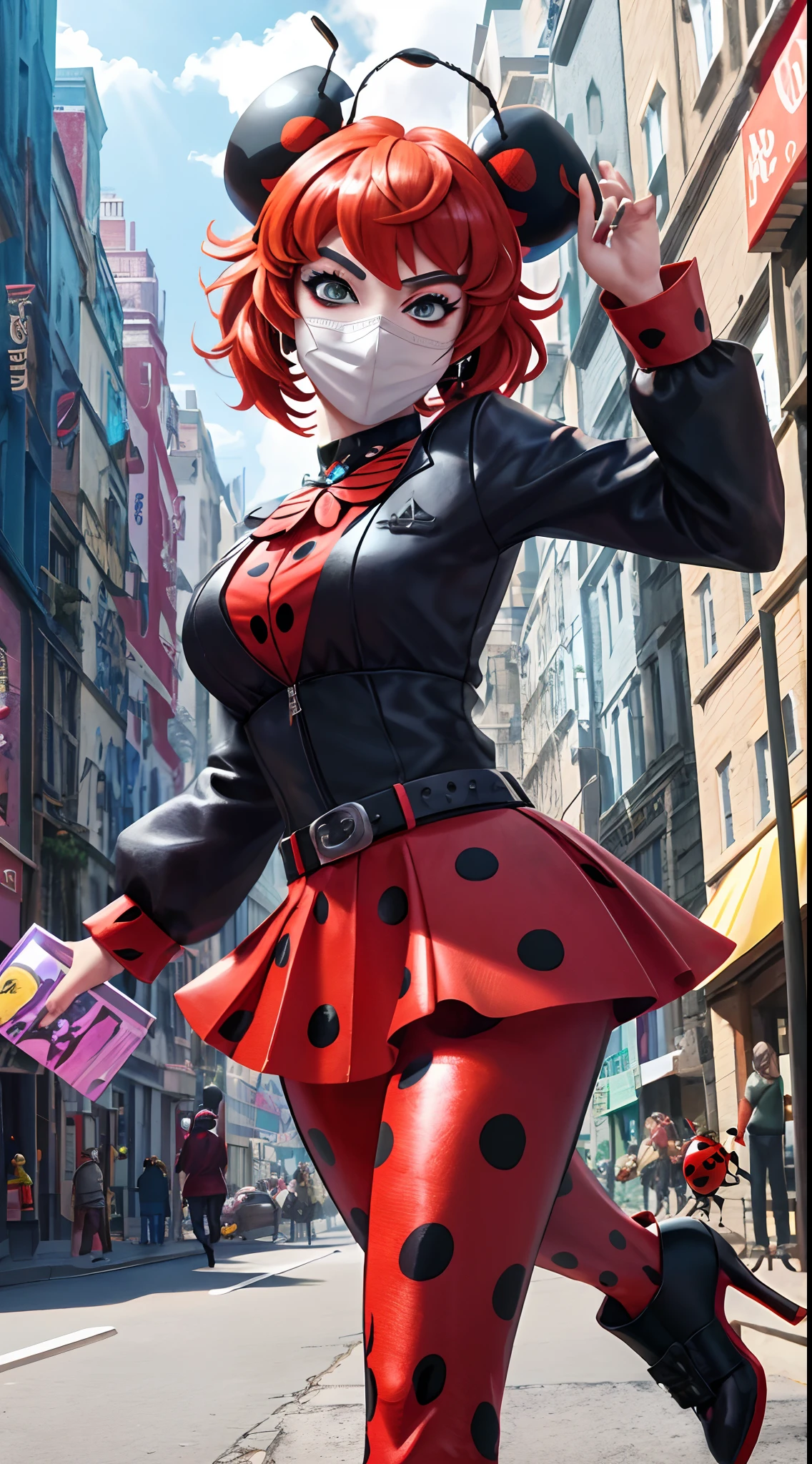 City ladybugs in masks and red and black outfits, miraculous ladybug, Miraculous, 3 d animated movie, ladybug, ladybug as a monster, Animated Movies, Animated Movies, 3840 x 2160, 3840 x 2160, 3d anime poster, wondrous, Animated Movies, hero pose colorful city lighting
