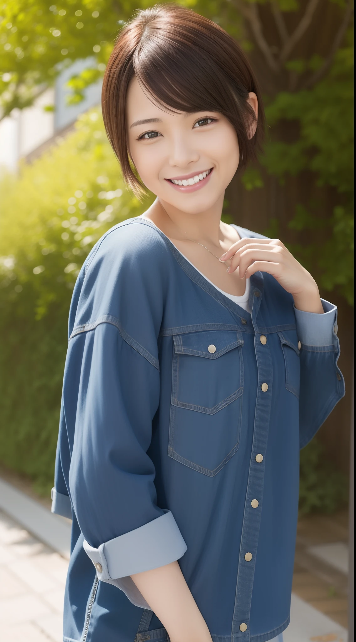 realistic、short-cut、a smile、