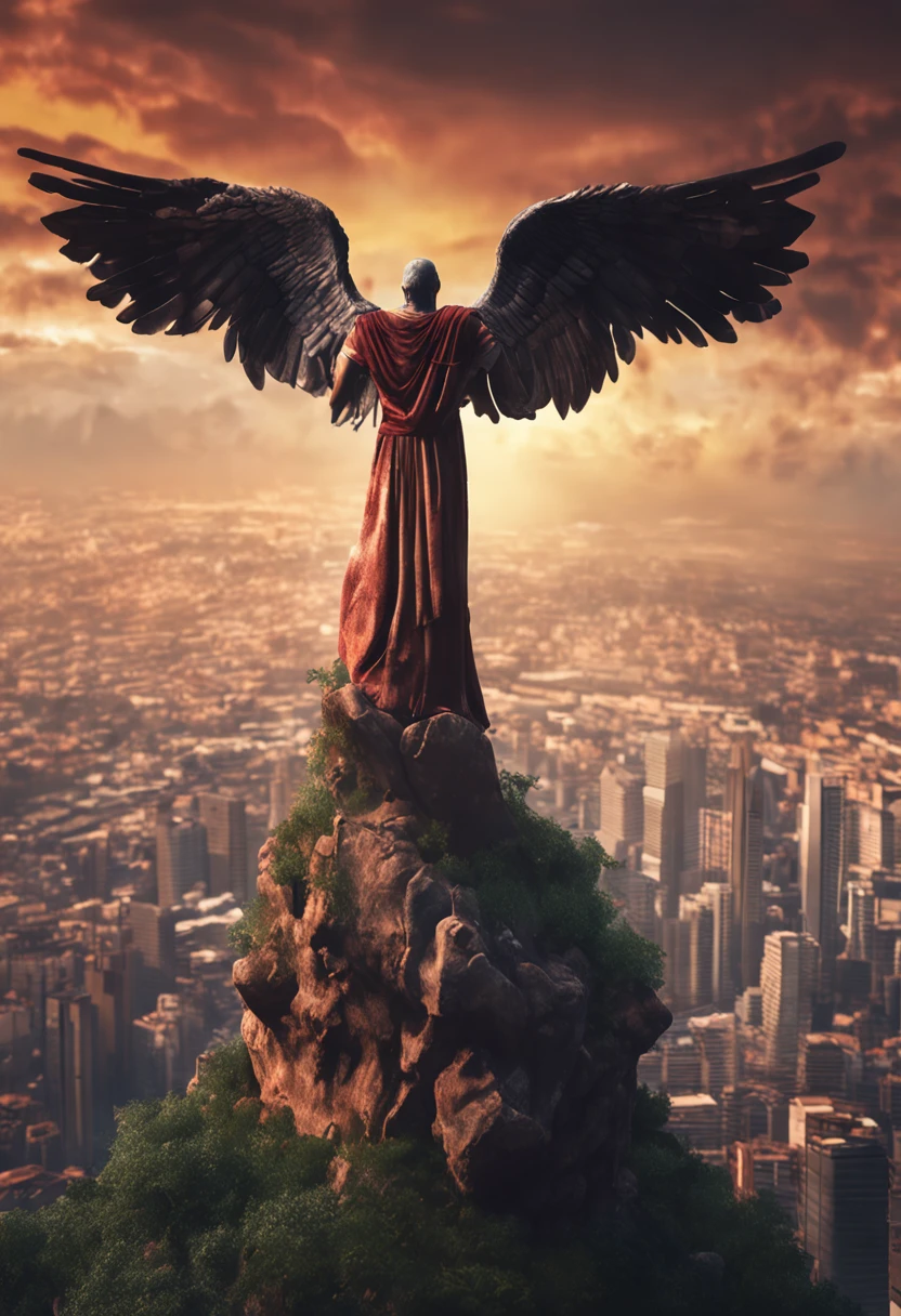 (Professional 3D rendering:1.3) de (Realistic:1.3) Foto de arte mais bonita do mundo，It features evil angel falling from the bright sky, ((Anjo celestial do mal se relacionando com humanos na terra. , fantastic location, majestoso ambiente desordenado)), corpo inteiro 8k unidade render, action shot, poros da pele, very dark lighting, sombreamento pesado, circunstanciado, Rosto detalhado, (vibrante, fotogrdeia realista, Realistic, Dramatic, Escuro, foco nítido, 8k), ((((Use peles)))), (intrincado:1.4), decadente, (altamente detalhado:1.4), pintura digital, rendering by octane, art stations, Conceito-Arte, liso, foco nítido, illustration, germe da arte, (Loish:0.23), Wlop Ilya Kuvshinov, e Greg Rutkowski e Alphonse Mucha Gracias, (global ilumination, studiolight, Light Volumetric), patife, fantasia, Onze, corpo inteiroesbian, ((Fundo escuro e antigo da cidade:1.3)),CGSesociedade,art stations