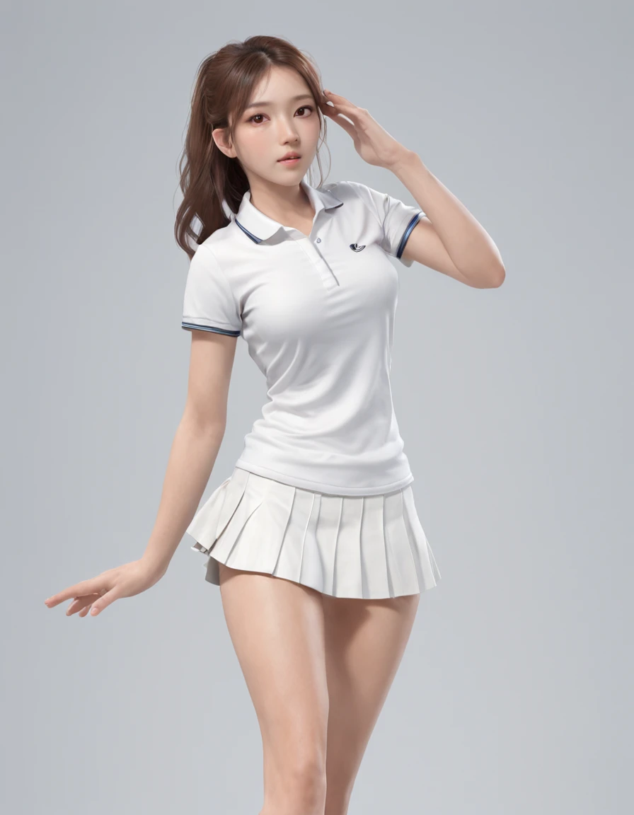 (masterpiece,highest quality,超A high resolution),japanese woman, (((Very beautiful 25 year old girl))), pretty girl、look at the photographer、 ((beautiful low ponytail)), super cute face, glossy lips, double eyelids in both eyes,natural smile、 natural makeup, long eyelashes, shiny smooth hair、center image, perfect limbs, perfect anatomy,(((Women's Tennis Uniforms)))、,(wet with sweat),,look back,See-through