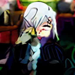 anime girl with long white hair sitting in a chair with her hands on her head, one girl has white hair, white haired lady, girl with white hair, white haired, perfect white haired girl, white-haired, white haired deity, today's featured anime still, white hair floating in air, ray of light through white hair, nagito komaeda,nude,big thits