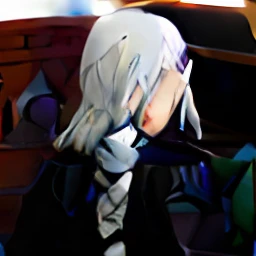 anime girl with long white hair sitting in a chair with her hands on her head, one girl has white hair, white haired lady, girl with white hair, white haired, perfect white haired girl, white-haired, white haired deity, today's featured anime still, white hair floating in air, ray of light through white hair, nagito komaeda,nude,big thits