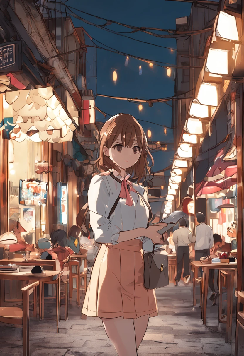 Beautuful Women、suits、Notebook work、wears glasses、Brown hair、Maki Nishiyama、a smile、building、cafes、Adults