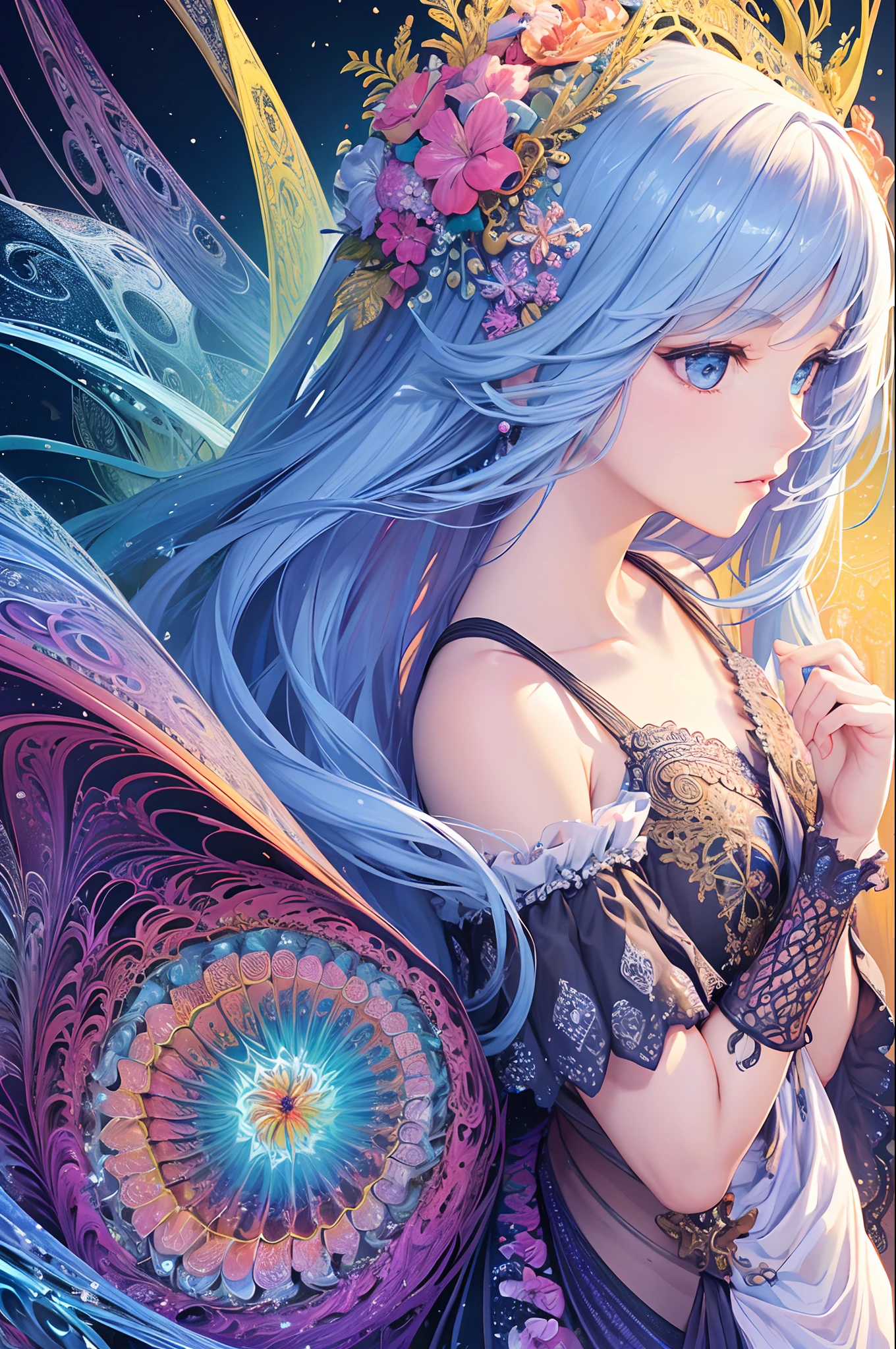 (masterpiece, top quality, best quality, official art, beautiful and aesthetic:1.2), (1girl), extreme detailed,(fractal art:1.3),colorful,highest detailed