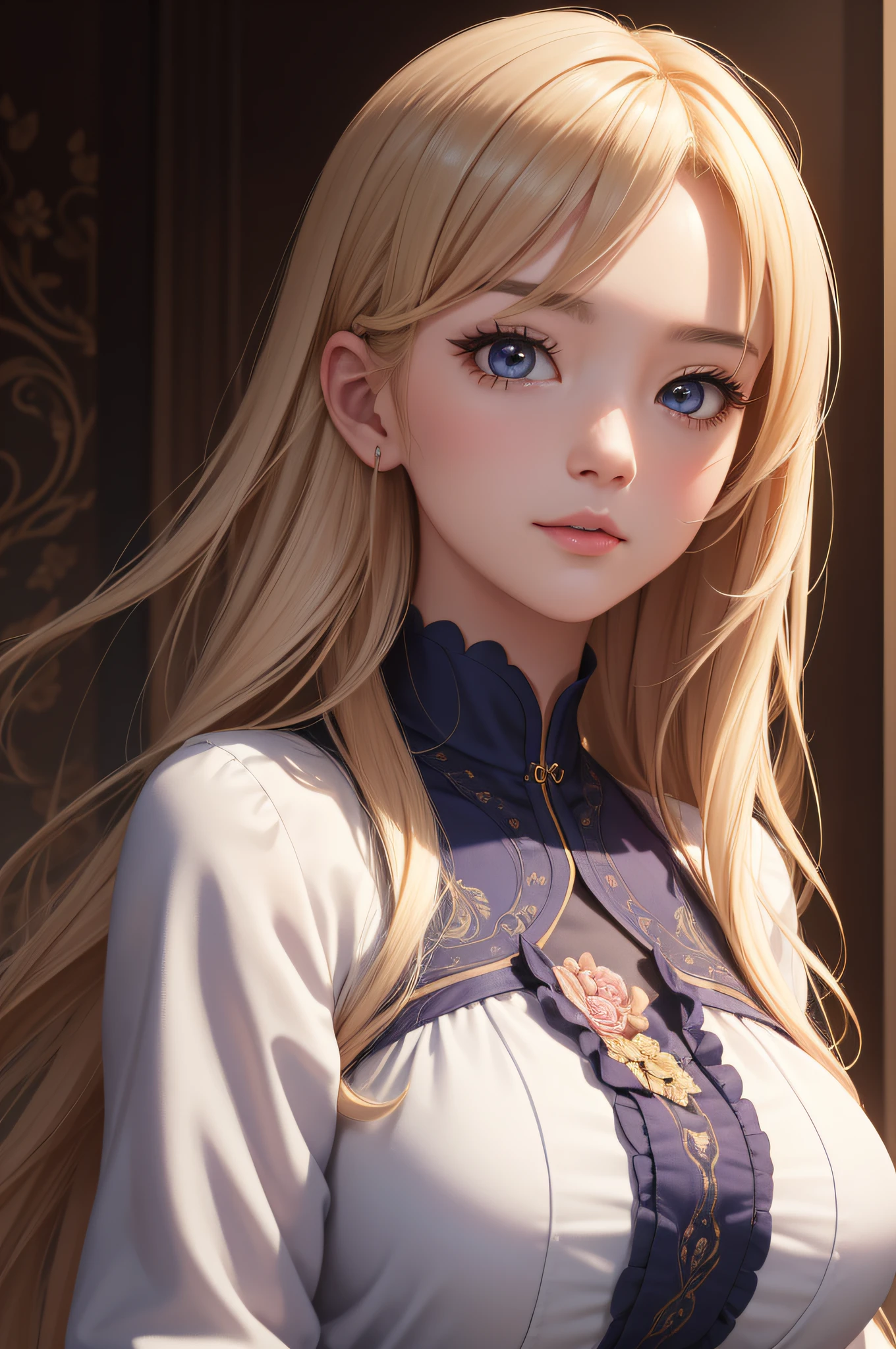 (Hyper-realistic) , (illustratio), (Increase the resolution),(8K), (Most Best Illustration),(extremely detaile), (美丽细致的眼睛),(The face is super detailed), (tmasterpiece), ( the wallpaper), (详细的脸), 独奏,1个Giant Breast Girl, looking at viewert, exquisite detailing, 详细的脸, in the darkness nigth, deep shading, low tune,pureerosfaceace_V1, ssmile,long whitr hair,cabelos preto e longos,36 points oblique bangs,