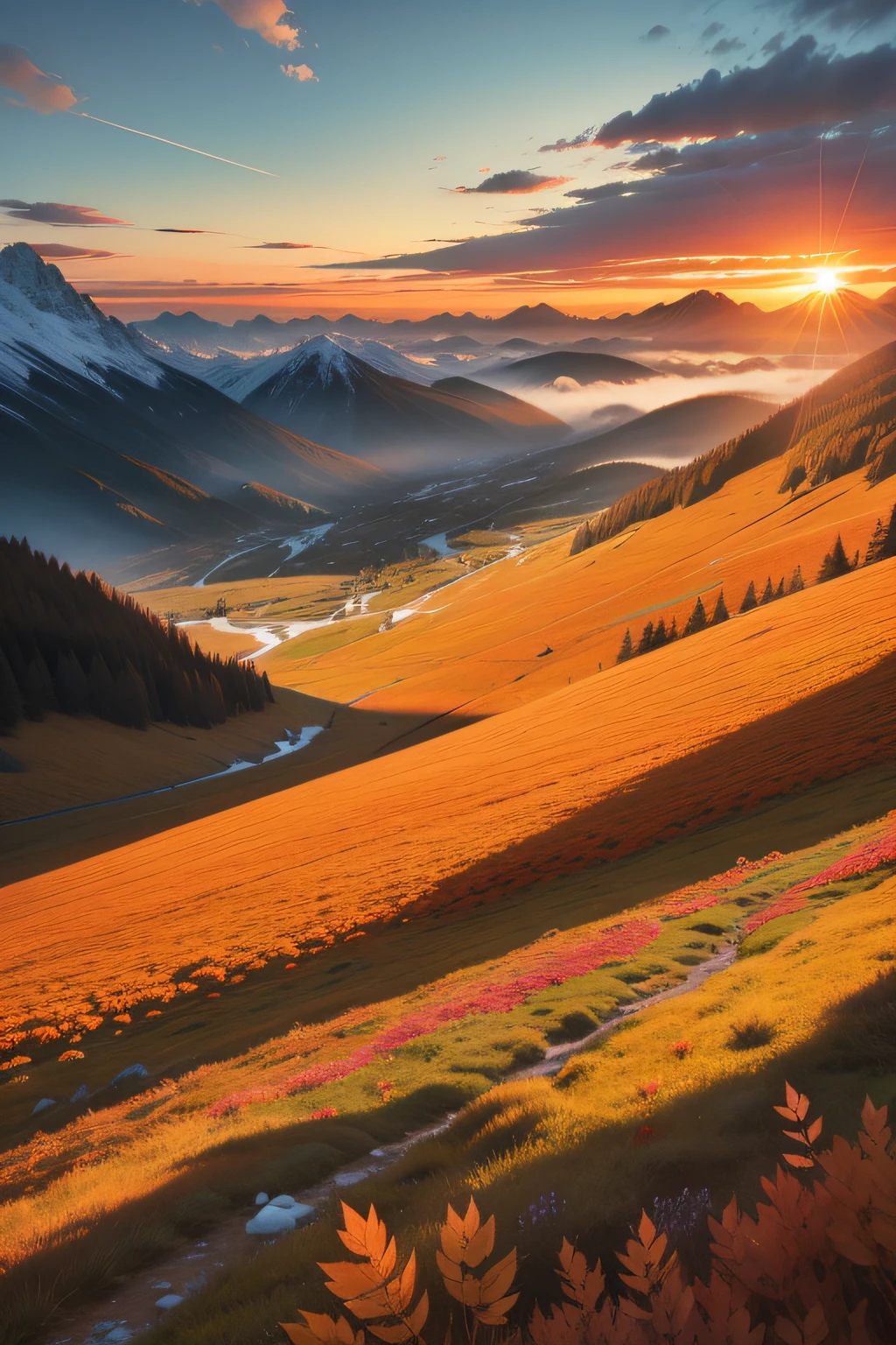 sunrises Colorful alpine leaves