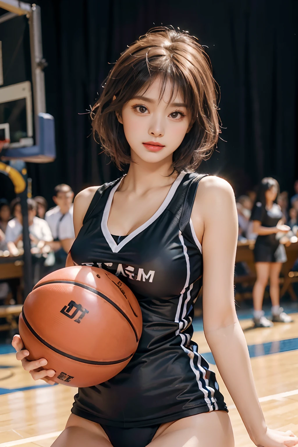 (RAW Photos,4K,tmasterpiece,hight resolution,very intricate)(realisticlying:1.4),Delicate girl illuminating facial features in a movie
1 Girls, single focus, Full body like,Summer noon, Playing the Basketball,Basketball Pose,thermography, 1990's\(styles\),White skin,(Bigchest,cleavage), (Best Quality), (hight resolution), (extremely delicate and beautiful),,(Beautiful 8k face),(Brown eyes),(ulzzang-6500:1.0),(Large breasts),(nffsw),(Basketball sportswear),((Playing Basketball)),((Gymnasium)),((velocity)),(reality),(chiayi:1.5), closeup cleavage, tmasterpiece, best qualtiy, RAW photogr, realisticlying, faces, incredibly absurd res, Buatigarh, adolable, short detailed hair, depth of fields, hight resolution, ultra - detailed, finedetail, Very detailed, extremely detailed eye and face, Sharp pupils, pupil realistic, tack sharp focus, cinmatic lighting
