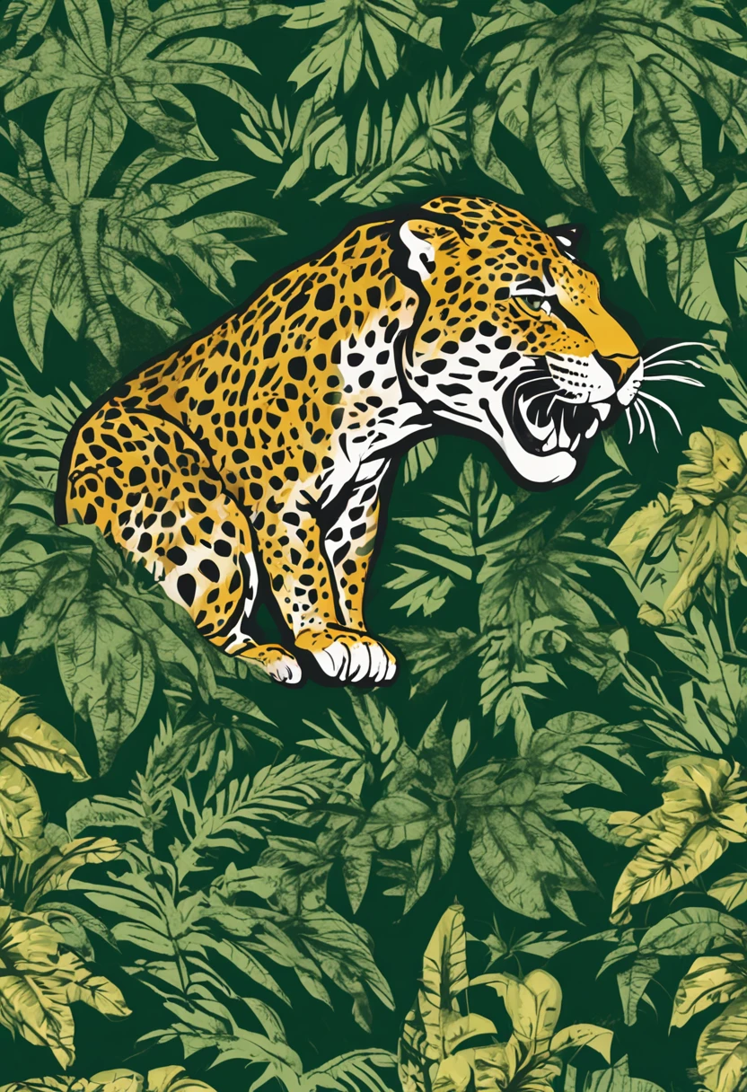 Create an image of a green jaguar with a unique pattern with no background, para fazer um logo, where the small spots are replaced by small marijuana leaves.