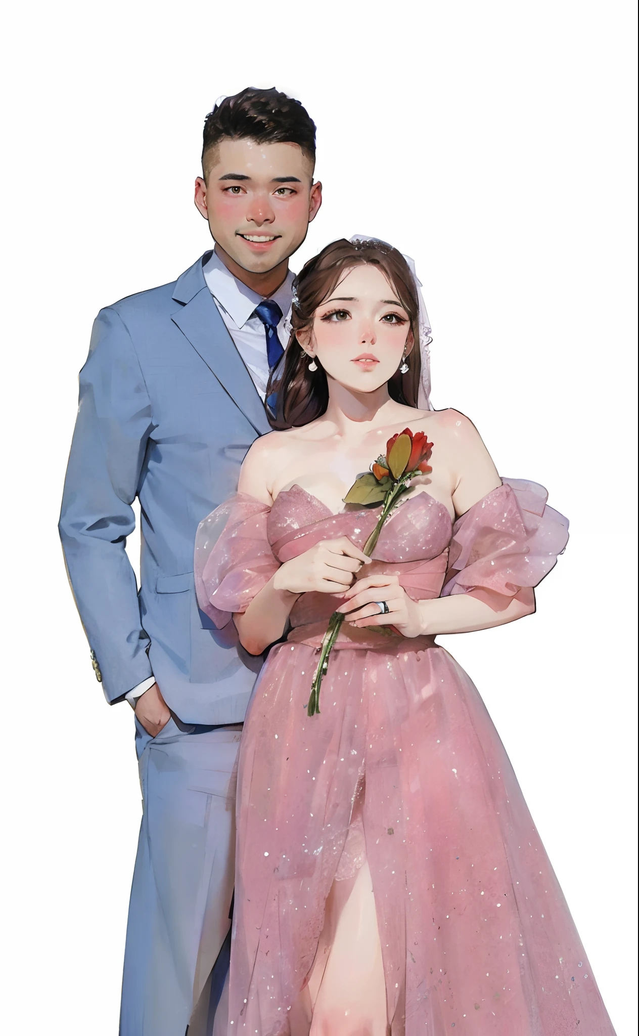 Bride and groom, Korean illustration