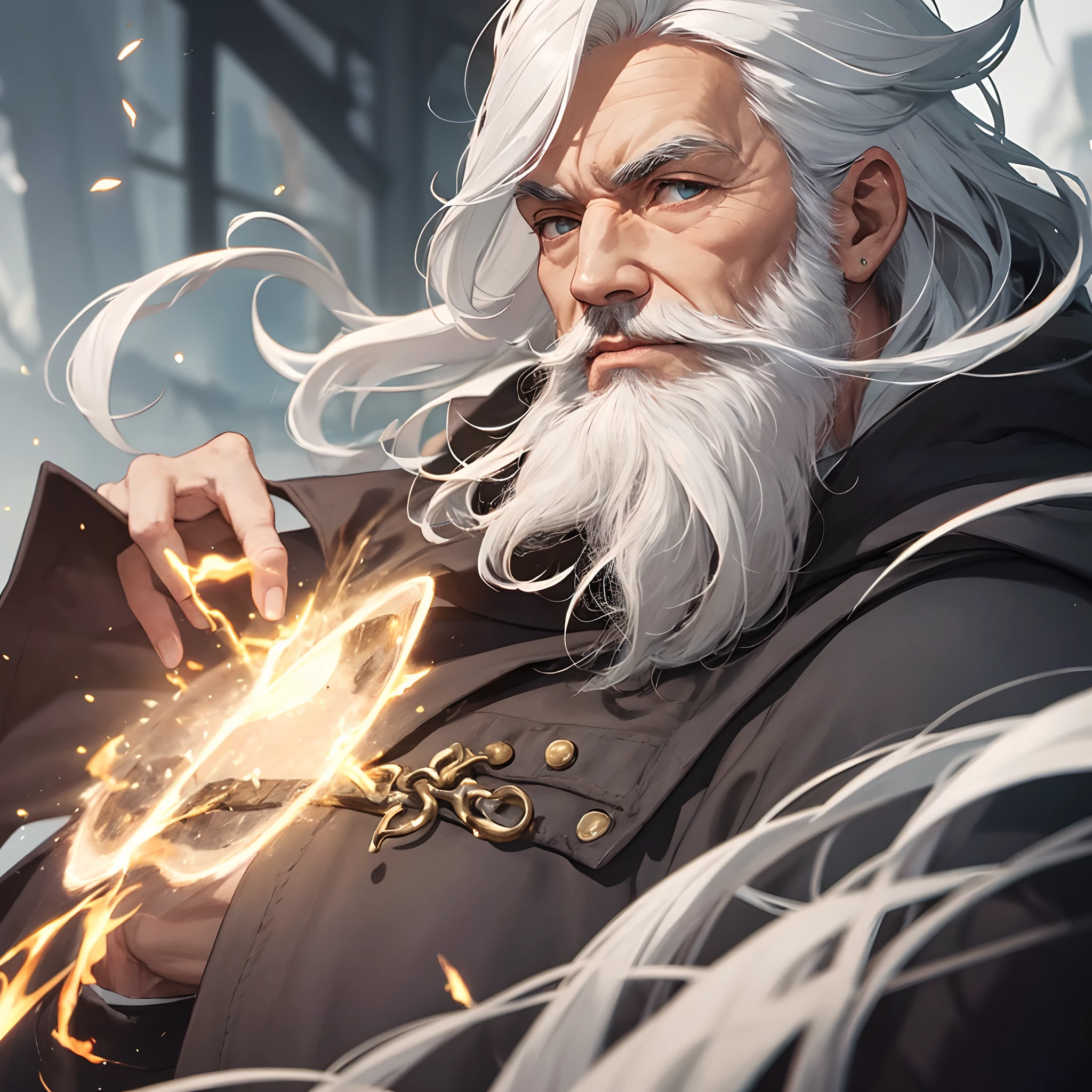 Old mage, wizzard, white hair, Beard, powerful, Bright