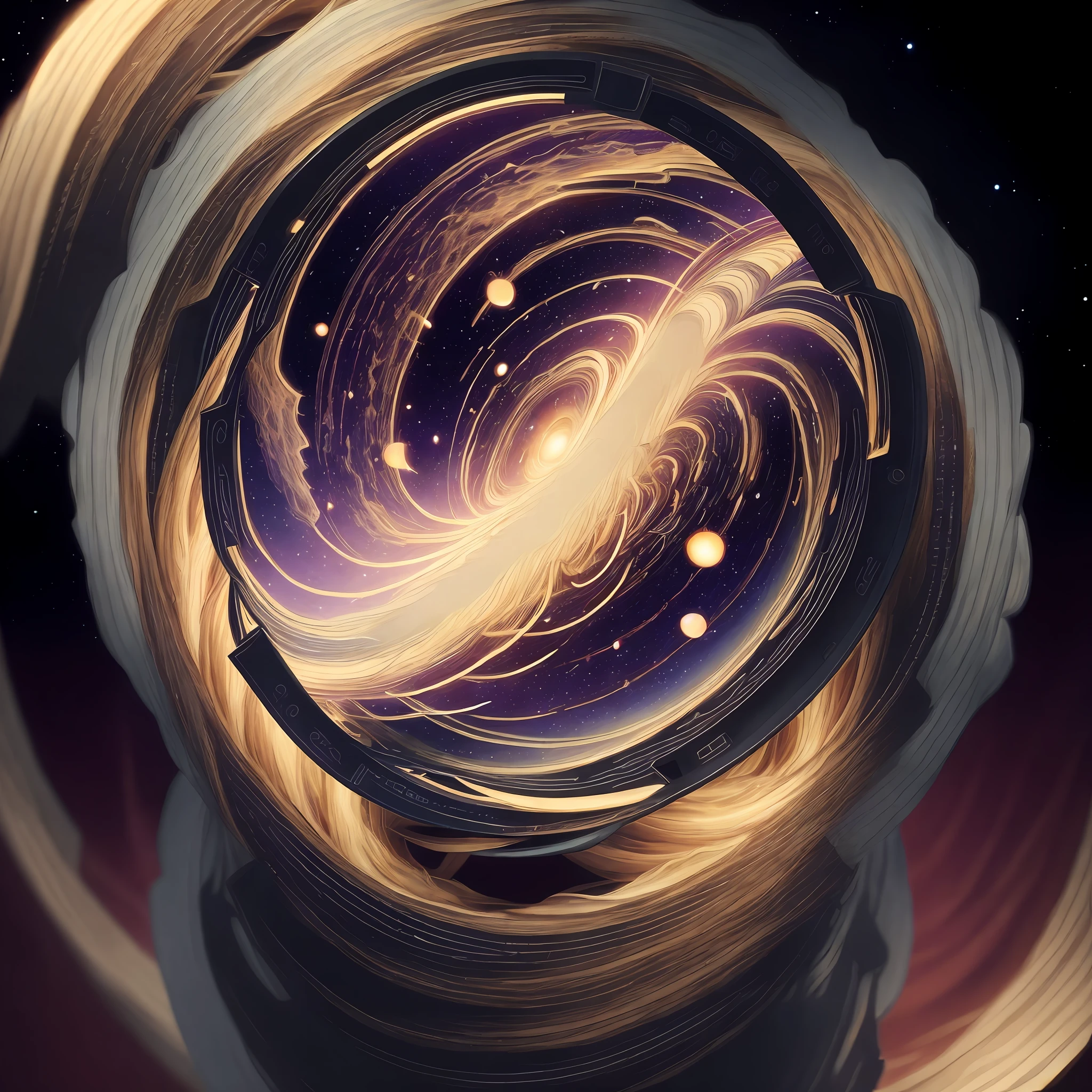 universe imagined as a mesh of old and parading fabric from which a shiny thread has come loose, realistic, details