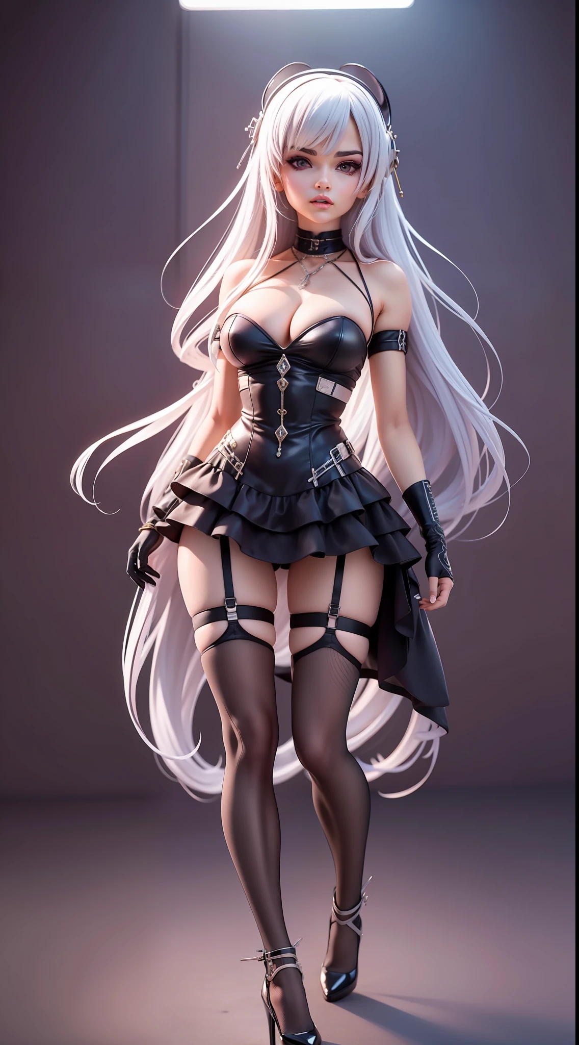 （tmasterpiece，top-quality，best qualityer，offcial art，Beauty and aesthetics：1.2），（1girll：1.4），full bodyesbian，（[Pink big breasts|blue colors]the hair：1.5），extremy detailed，（s fractal art：1.3），highest details，（Mechanical modifications：1.3），（Modify：1.2），s girl，（Complex mechanical catheters are inserted into the back：1.5），catheter，the night，big cleavage breasts，（gothic_loli.2），high-heels，（cyber punk perssonage：1.4），（（looki at viewer：1.3）），（（back to look back）），（Sofia Boutella：0.95）