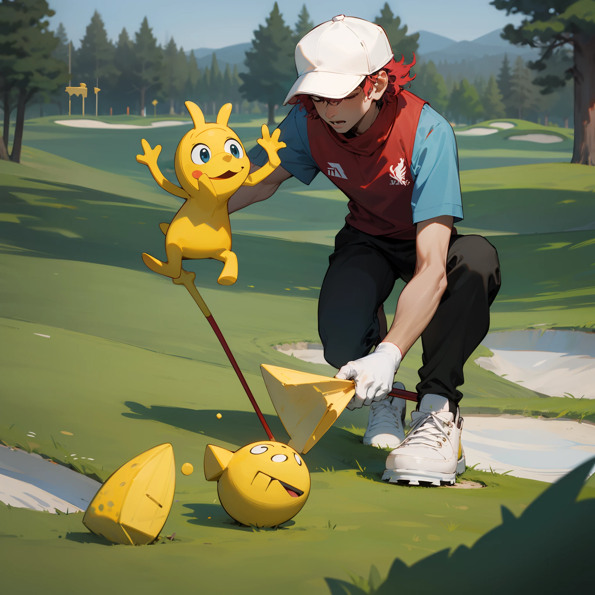 MO Salah playing golf with spong bob