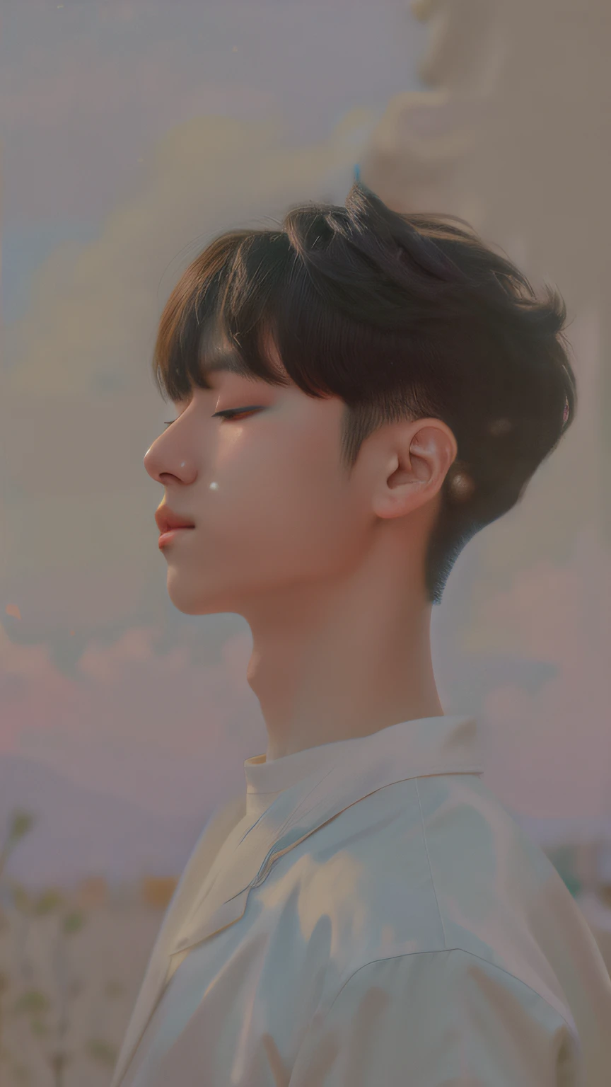 arafed image of a man with his eyes closed and his head tilted, inspired by Yanjun Cheng, yanjun chengt, kim doyoung, inspired by jeonseok lee, taejune kim, jimin\'s grecian nose, jinyoung shin, guweiz, jaeyeon nam, hyung tae, inspired by Russell Dongjun Lu, korean artist
