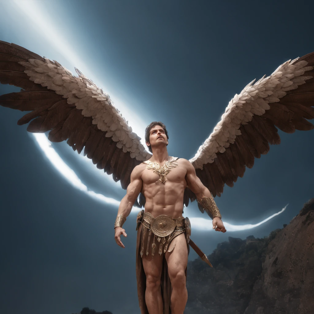 (Professional 3D rendering:1.3) de (Realistic:1.3) Foto de arte mais bonita do mundo，Painting of a man with wings and a sword in the sky, anjo brigando com humanos, FALLEN ANGEL, O Anjo da Morte, anjo da morte, angel watching demon, anjo protegendo o homem, humano alado, the angel of death with a halo, huge wings growing out of arms, wings growing out of arms, Anjo com asas pretas, anjo escuro, fantastic location, majestoso ambiente desordenado)), corpo inteiro 8k unidade render, action shot, poros da pele, very dark lighting, sombreamento pesado, circunstanciado, Rosto detalhado, (vibrante, fotogrdeia realista, Realistic, Dramatic, Escuro, foco nítido, 8k), (Old leather clothes damaged by bad weather:1.4), ((((Use peles)))), (intrincado:1.4), decadente, (altamente detalhado:1.4), pintura digital, rendering by octane, art stations, Conceito-Arte, liso, foco nítido, illustration, germe da arte, (Loish:0.23), Wlop Ilya Kuvshinov, e Greg Rutkowski e Alphonse Mucha Gracias, (global ilumination, studiolight, Light Volumetric), chuva forte, floating particles, patife, fantasia, Onze, corpo inteiroesbian, ((Fundo escuro e antigo:1.3)),CGSesociedade,art stations