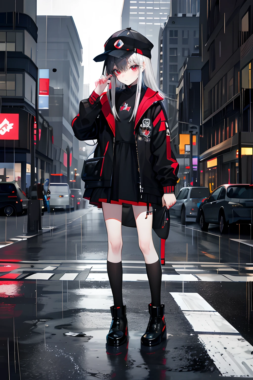 s girl,adolable,Beth,whaite hair,red - eyed,Redraw,Booties,Black silk stockings,Confused expression