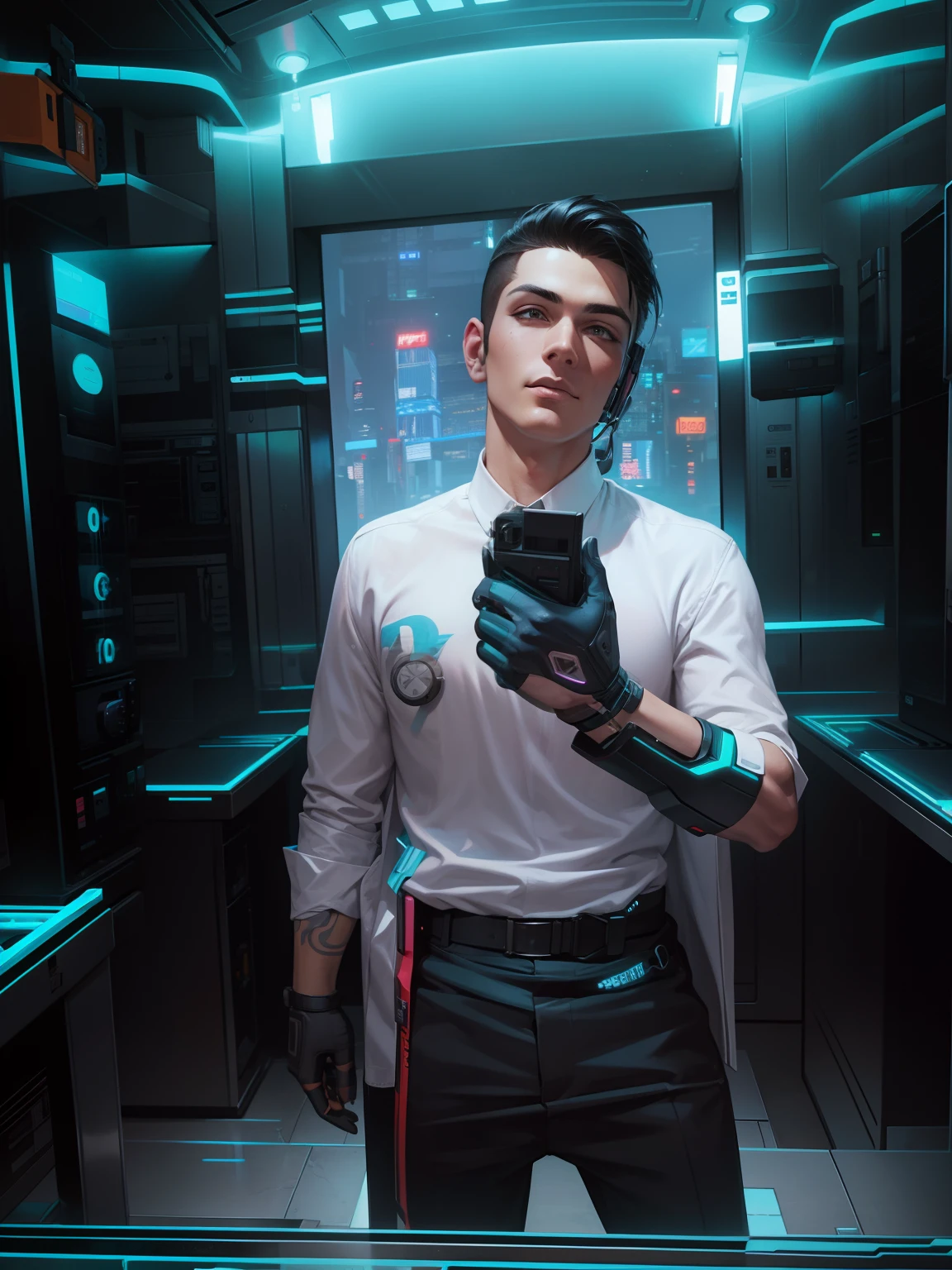 Cyberpunk handsome boy realistic with guns