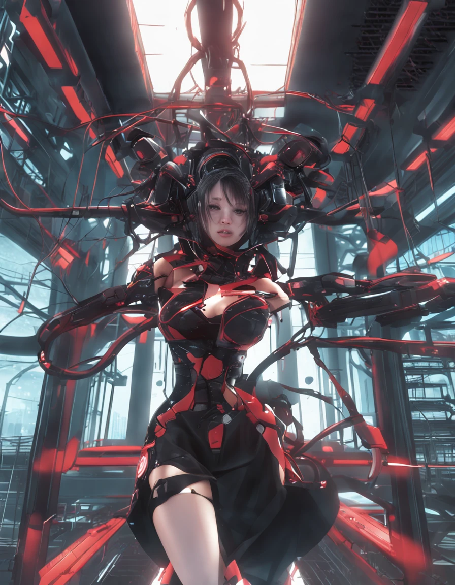 Best quality, masutepiece, 超A high resolution, (Photos realistic:1.4), surrealism, Dream-like,fusionart, Shadow Dancer, shadow magic, darkness control, stealth, Shadow steps, Amblal spell, Concealed blades,1 girl, Solo, Masterpiece,A high resolution, Unzip your tracksuit,Leggings, Sweat, hot girls, steams,废墟, Steel frame, Dynamic Angle,Running, Half-open eyes, view the viewer,Cinematic light, Perspective, Thick black silhouette, Clothing that exposes, Clean line drawing, black and red tone, NSFW,plaques ,(limited color:1.5), ta before puberty,Countless characters, Masterpiece, Best quality, High quality,Masterpiece, Best quality, Ultra-detailed, illustration, (1girll:1.5), Solo, Dynamic Angle, Shackled, Machine, scybernetic, Biomechanical, Dark, Dimly lit room, Pleading, Evil face, dead eyes, head straight-looking at viewer, Mechanical arms, cable wires, electrical wires, Advanced technology, Cyberpunk, HR Giger inspiration, Chains, dungeon, captivity, prisoner, cybernetically enhanced, Robot eyes, robotic limb, Mechanical coverings, dreary, despair, Headgear, (White skin: 1.3),blood vess, Girls and biomechanical biology