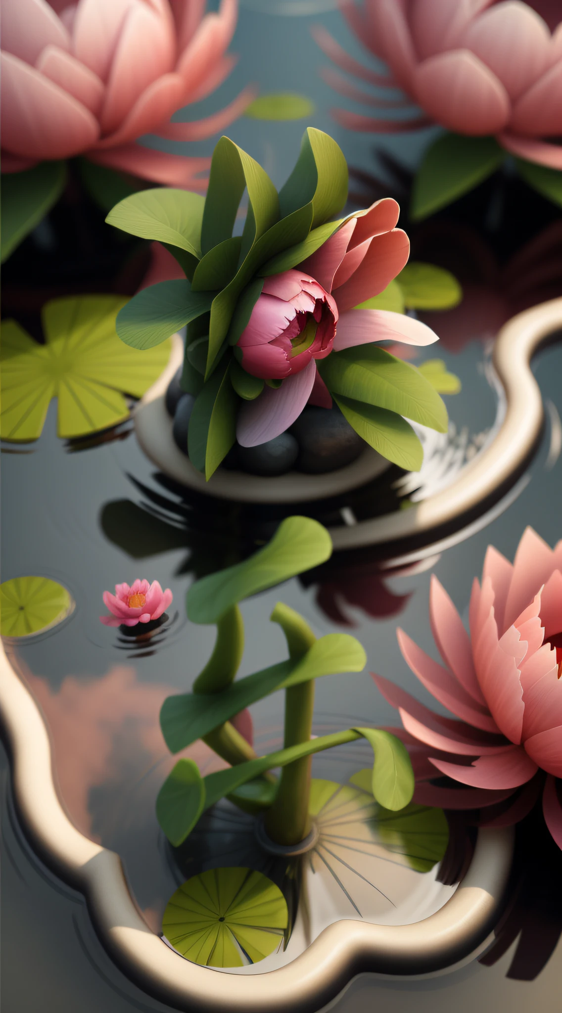 Peony flower monster in the stream,Virtual Engine 5,Perfect detail rendering,rendering by octane,hyper HD