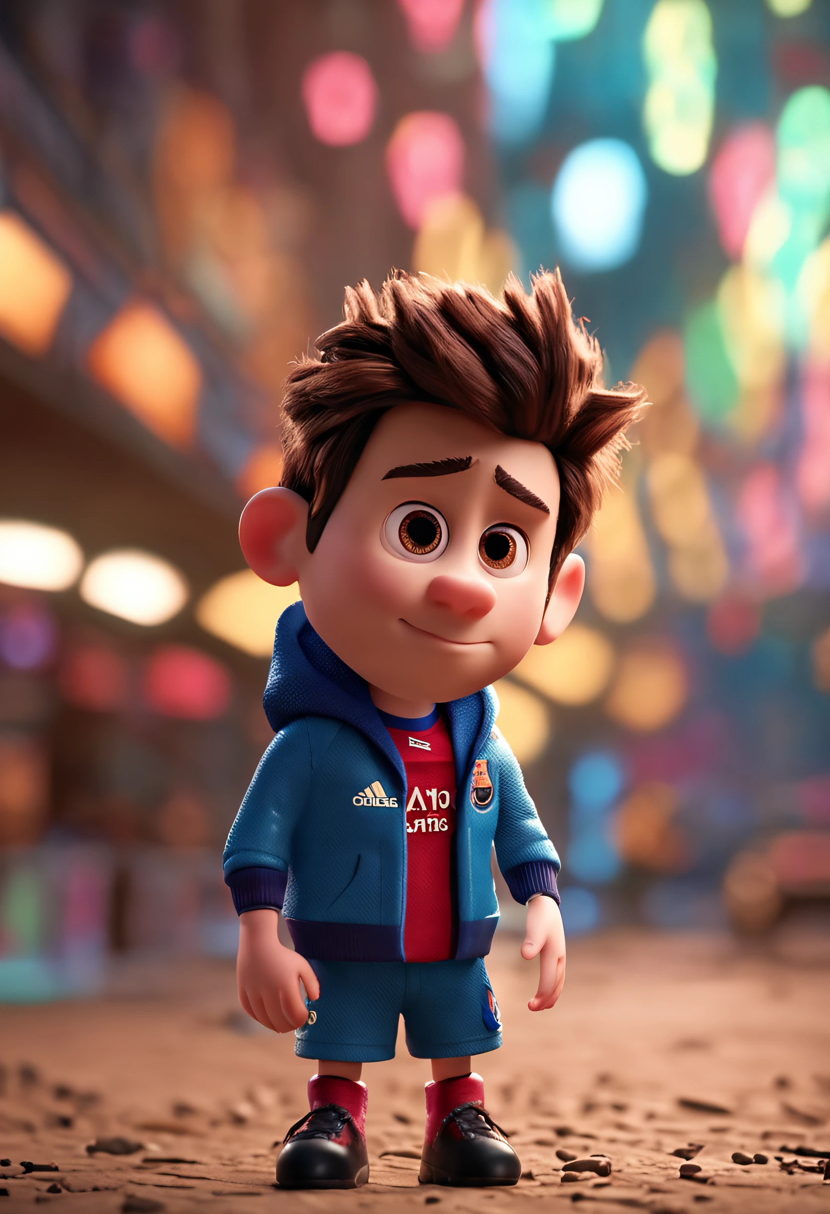 Lionel Messi, (pixar style) (masterpiece:1.2) (bokeh) (best quality) (detailed skin) (detailed texture) (8k) (claymation) (cinematic lighting) (sharp focus