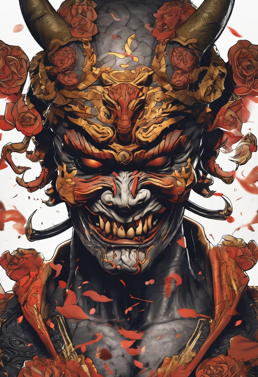 Hannya mask style of 0mib, illustrator, masterpiece, high quality, 8k, high resolution, high detailed, Japanese, samurai, skull, photo of beautiful artwork, High Detail, Sharp focus, dramatic, oil painting, realistic