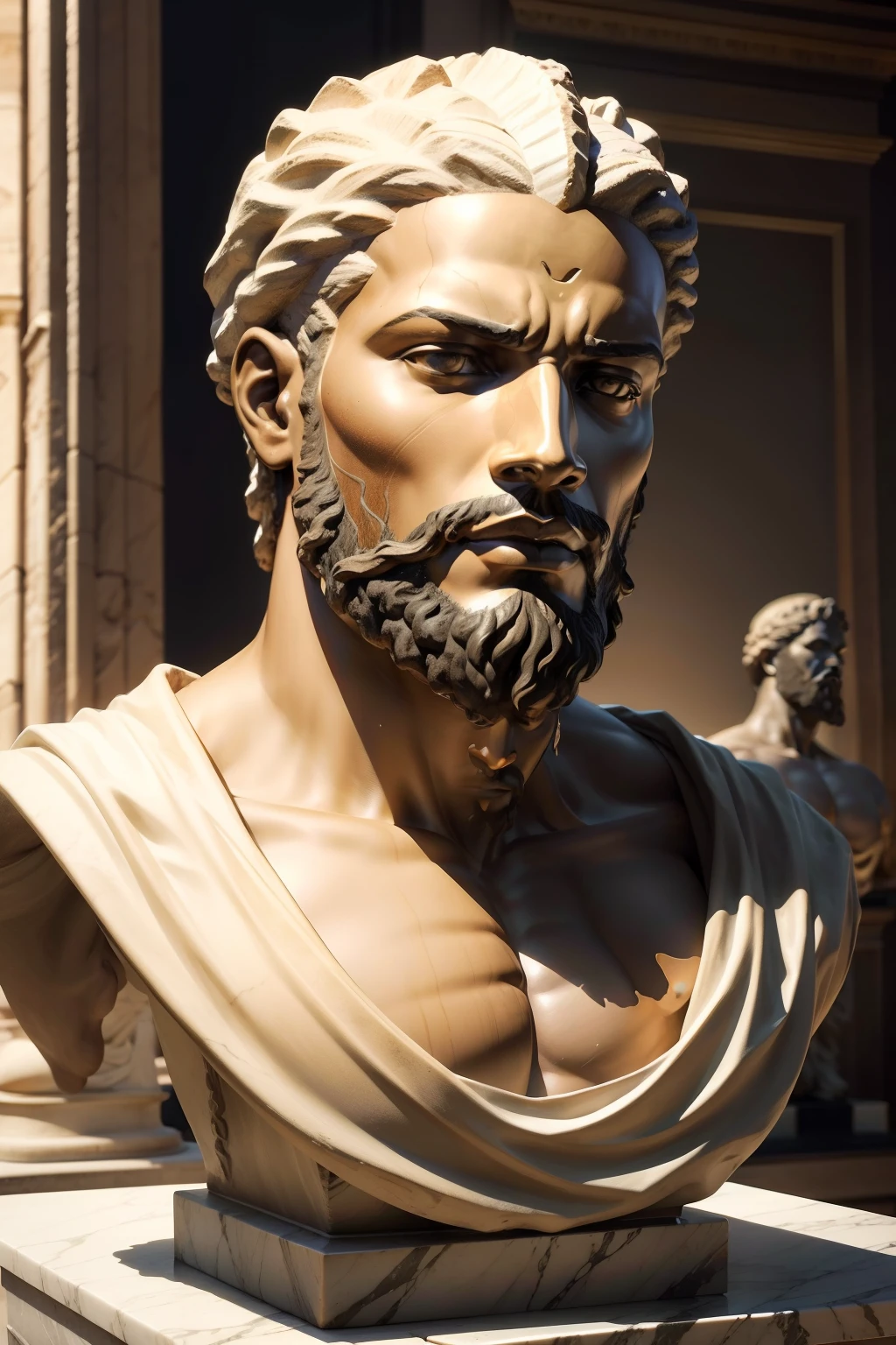 Realistic statues with all-black background of ancient philosopher --auto
