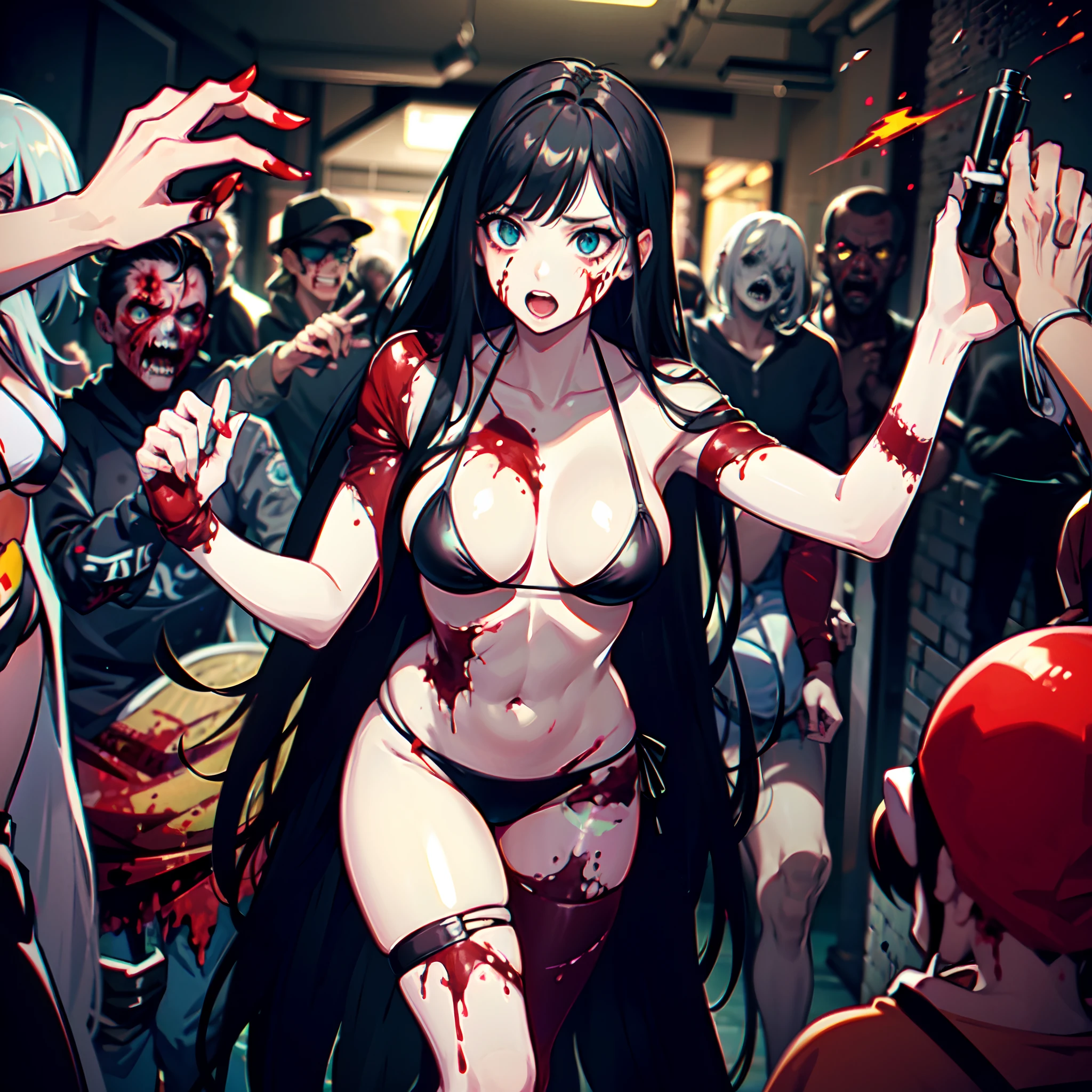 Bikini string girl, Zombie Blood,Bikini girl gets surrounded by zombies, bloody