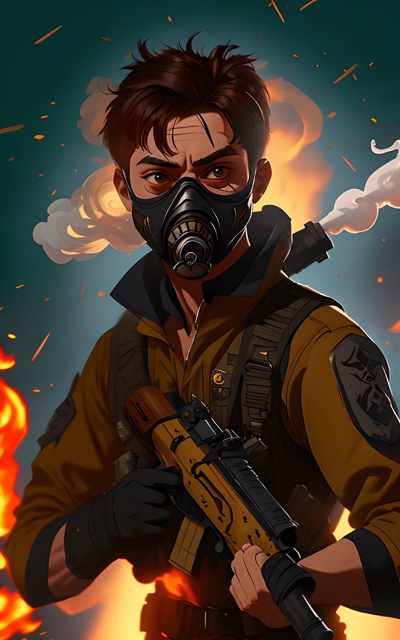 Marksman, shooter, animated, badass, face, wearing combat mask, anti smoke