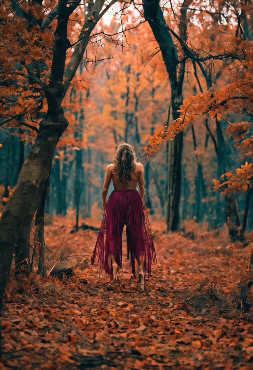 Mujer bonita ojos aziles desnuda en el bosque