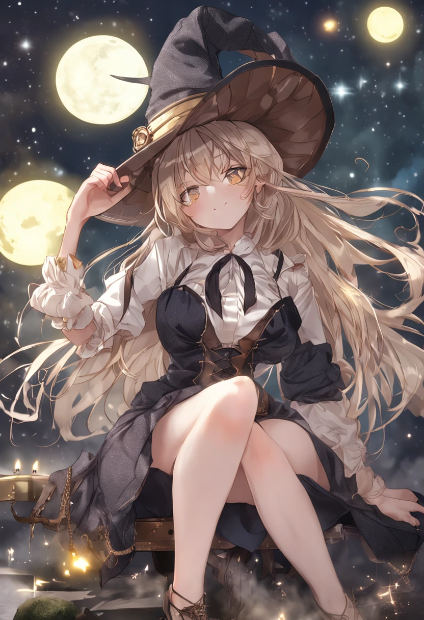 The figure of a seductive girl、Cute girl figure、Real Gravure Idol Figure、Golden hair、long、eye glass、Fox ears、Fox tail、Steampunk or Witch、witch's hat、long robe、White blouse、plaid skirts、Full Moon Night、Dancing、pretty face with arms and legs、Norse goddesses、a sexy girl、photo of slim girl model、European Girl、Photorealistic perfect body、low angles