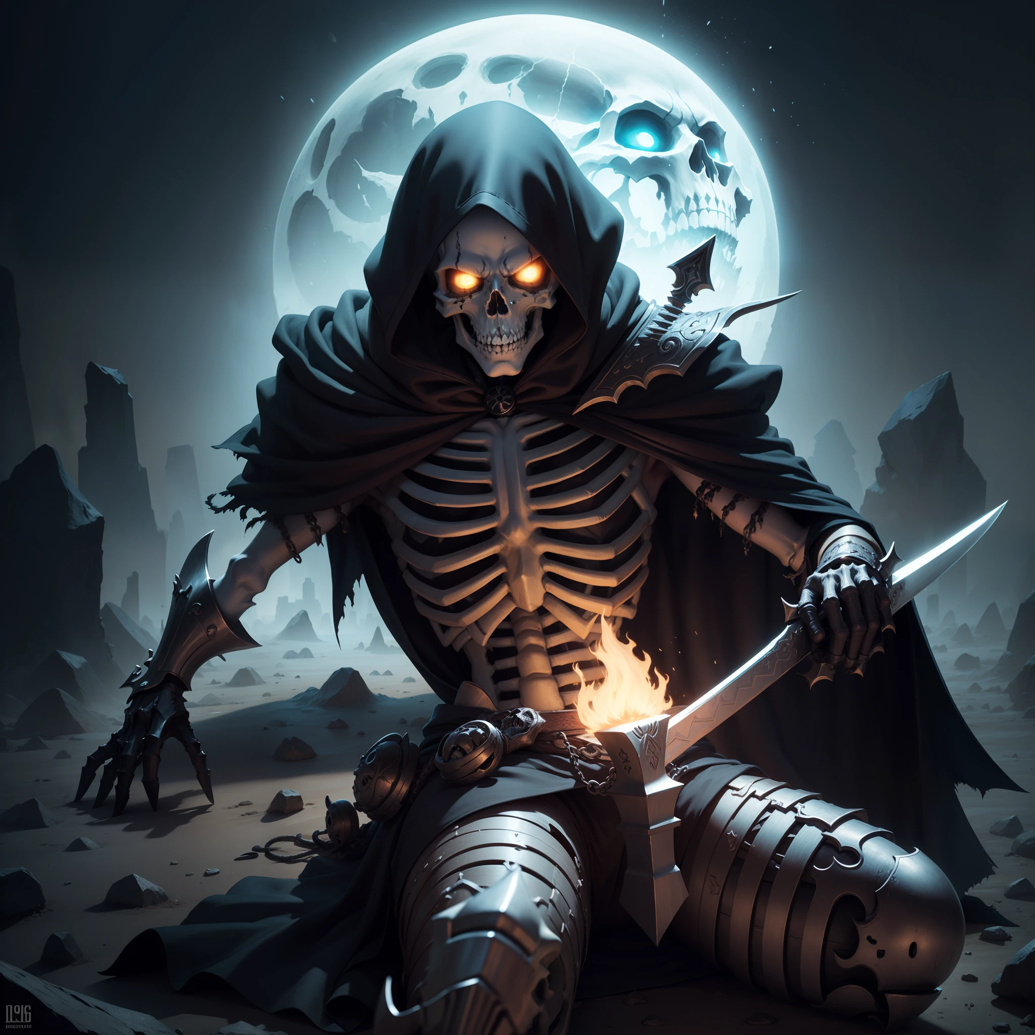 cartoon drawing of a skeleton sitting on the ground with a sword, sem subsolo, sans de Undertale, Undertale, esqueleto bonito, ( ( ( Esqueleto ) ) ), Ish, guerreiro esqueleto, Skelleton, Rei Esqueleto, cavaleiro esqueleto, Joe GB Fenton, badass composition, Esqueleto, esqueleto, sentam-se ao lado de uma pilha de ossos, undead lich, death itself