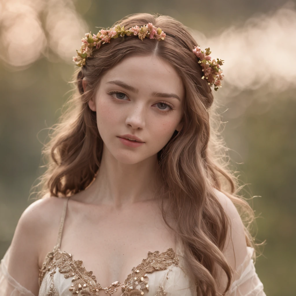 RAW photograph, high quality picture of a 18 yo english woman, a bacchante, photorealistic, cinematic, dramatic, perfect face, well formed facial features, calm peaceful happy sexy expression, glowing pale white skin, soft skin, long loose flowing fair hair, flowers in her hair, small breasts, topless, perfectly formed breasts, beautiful flowing grecian style skirt, jewelry, dancing by a lake, sunset, low light, bokeh, short depth of field, low contrast, shadows, accurate face, high quality, ultra detailed, detailed facial features, accurate hands, accurate fingers, accurate feet, sensual, HD, 4k, 8k, JW Waterhouse