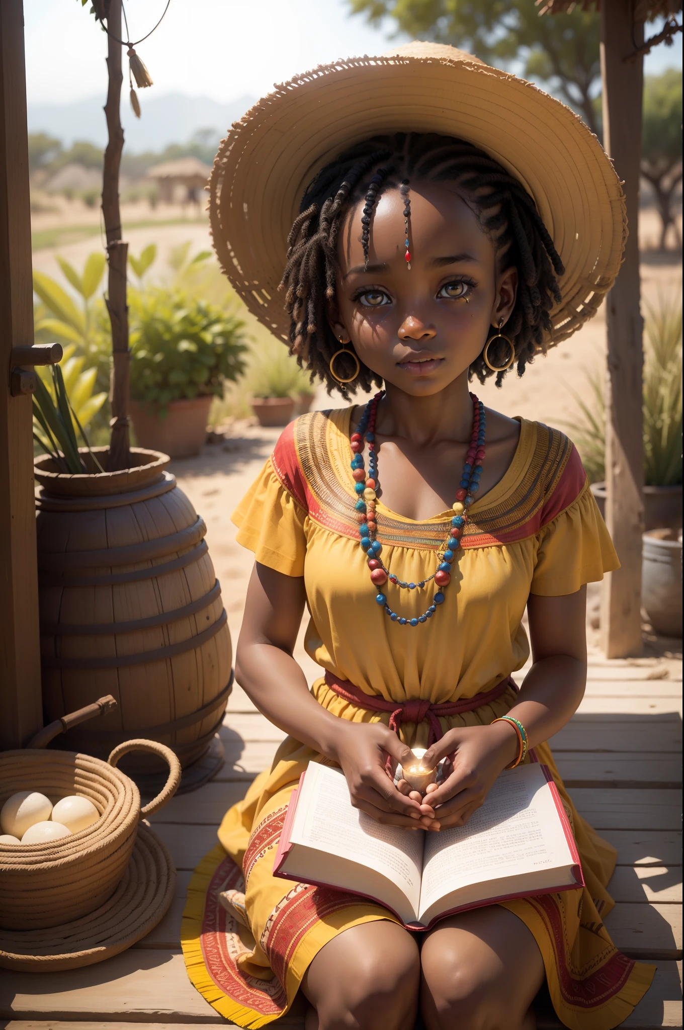 African-American "mergulhamos fundo no encanto das brincadeiras tradicionais africanas. Descobrimos que, in addition to being sources of fun, These activities play a powerful role in the transmission of crops, Values and Stories. As we delve into this universe of games and rituals, We have become witnesses of the deep connection between the playful traditions and the vibrant soul of the African continent.", ((best quality)), ((master part)), (ultra-detalhado), alta qualidade, roupas tradicionais da Cultura Africana, detalhes intrincados, natural lighting, ao ar livre, Cores quentes, (Bokeh), (sharp focus on eyes), (Rosto altamente detalhado, textura da pele),