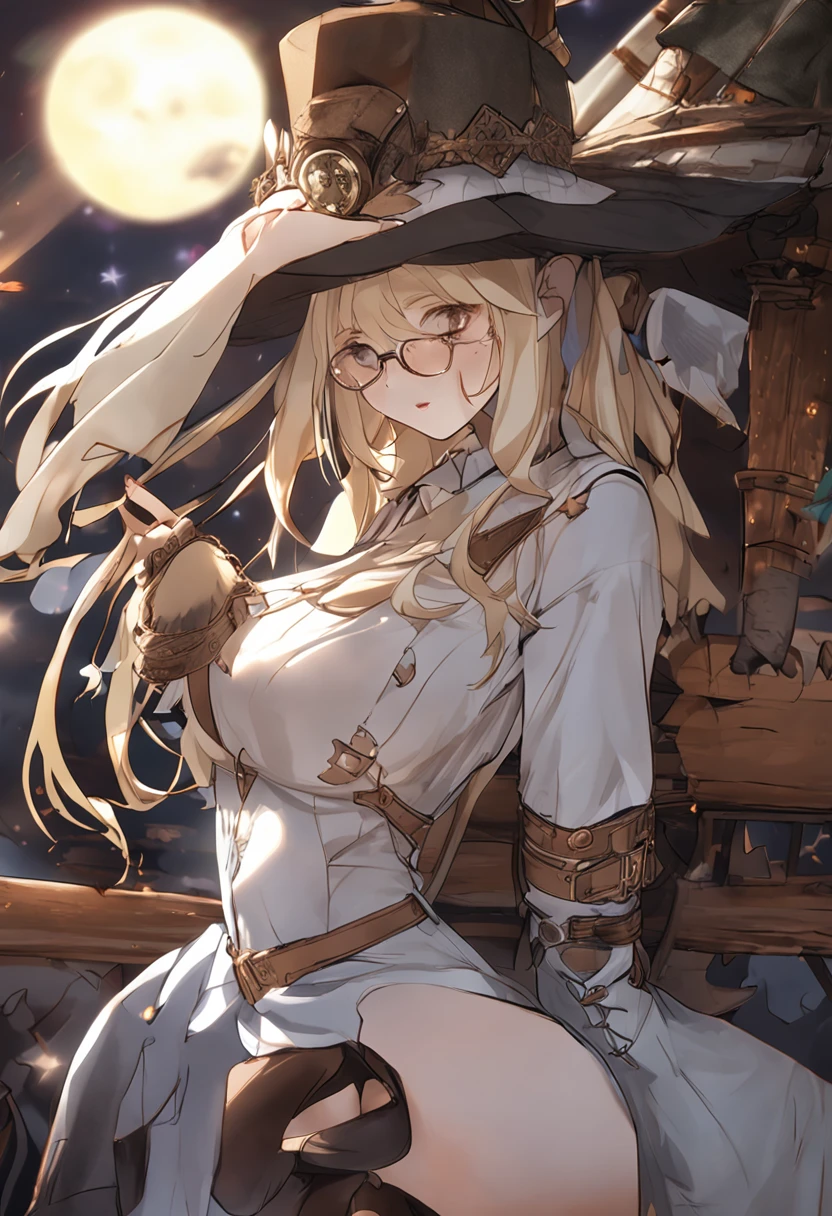 The figure of a seductive girl、Cute girl figure、Realistic Young Gravure Idol Figure、pretty face with arms and legs、Norse goddesses、photo of slim girl model、European Girl、Golden hair、long、eye glass、Fox ears、Fox tail、Steampunk or witch、witch's hat、long robe、White blouse、plaid skirts、Full Moon Night、Dancing、pretty face with arms and legs、Norse goddesses、a sexy girl、photo of slim girl model、European Girl、Photorealistic perfect body、low angles、Selfie style