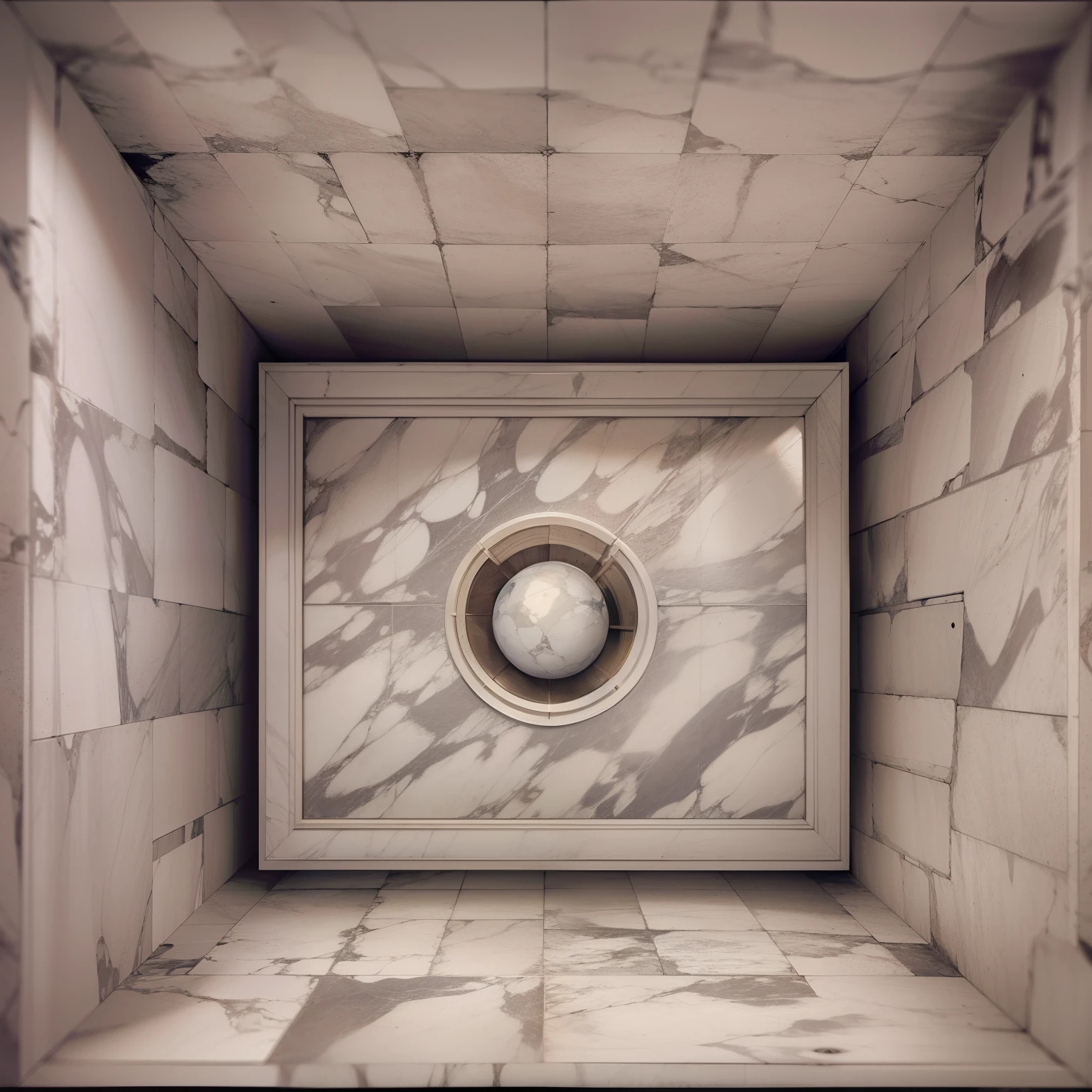 Marble box with puzzle drawings in the center of a void, quarto escuro, obra-prima, melhor qualidade, realista, fotorrealista, cinematic wonder, rosto detalhado, 8k, UHD, foco nítido