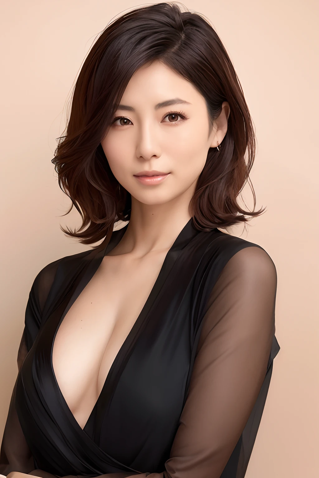 arafed asian woman in a black dress posing for a picture, Japanese Models, elegant japanese woman, Gorgeous young Japan woman, 女優, beautiful japanese female, Open V chest clothes