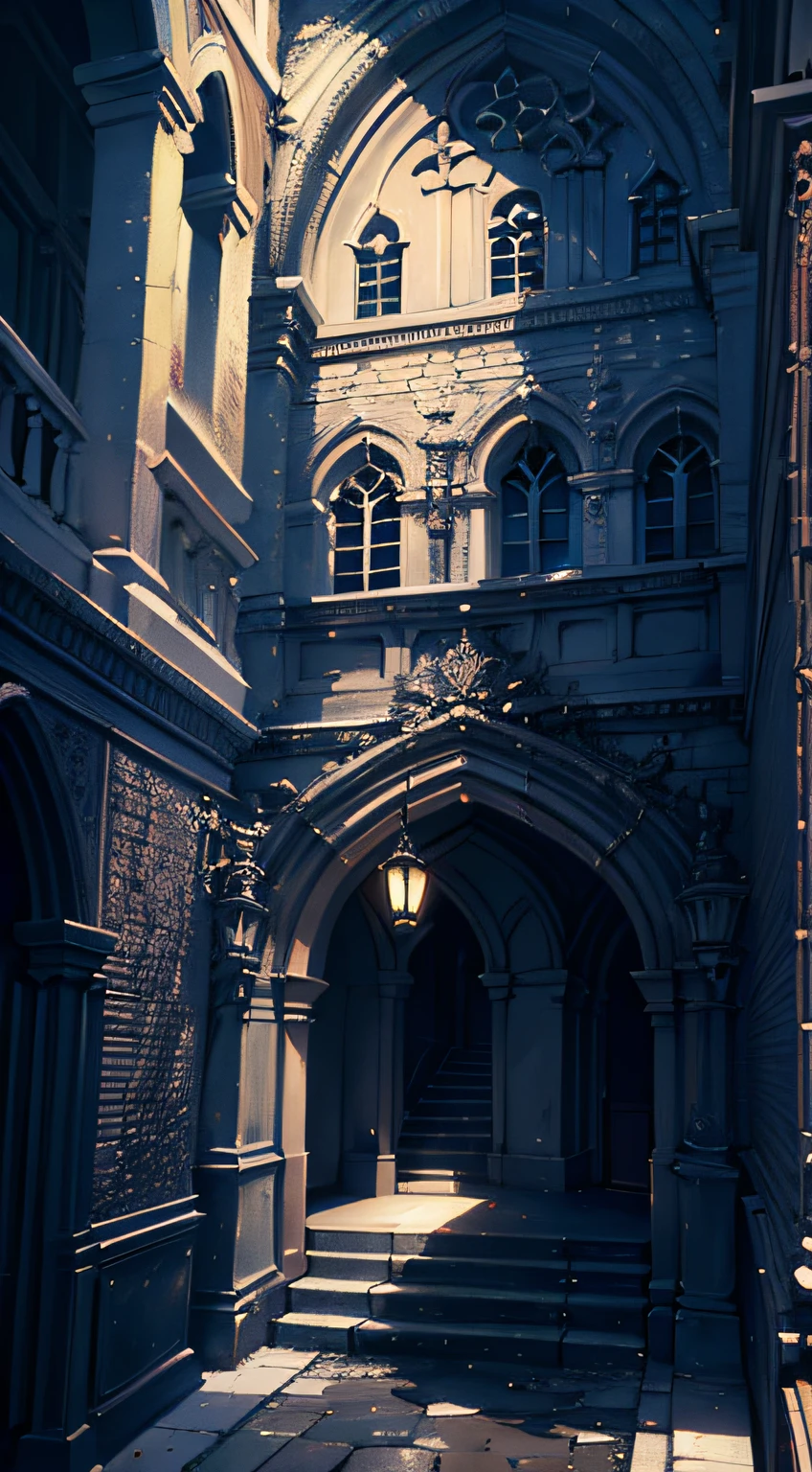 The moonlight is clear，Outside a small double-storey building not far away。The small building is a European-style building from the thirties，It is said to be the oldest premises in this medical school，Today it is home to an anatomy laboratory。The only accessible north gate is a grotto-like thick arched doorway，The top of the doorway is a protruding second-floor balcony。At this point, it seems，The gray wall by the door was bleakly white by the moonlight，The shadows cast by the grotto doors and balconies make the doorway particularly dark，It seems to contain a terrifying unknown。