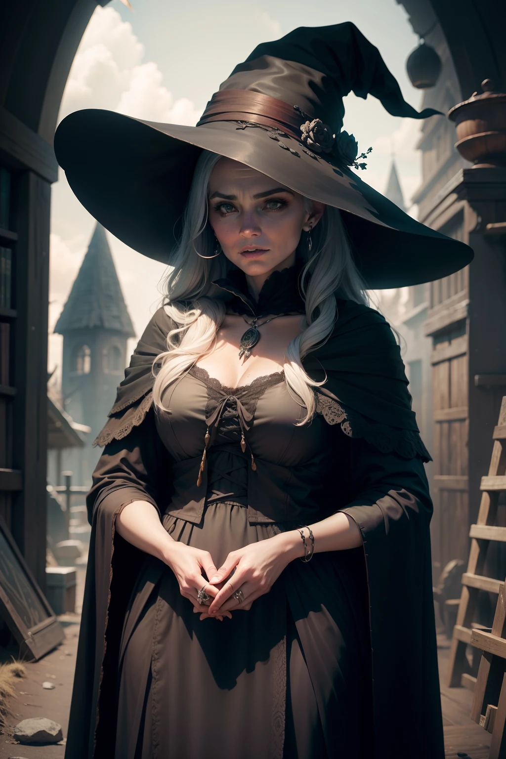mulher bruxa, corpo todo, excelentes detalhes, high resolution, Cinematic quality, excellent lighting, efeito 3D, foto realista