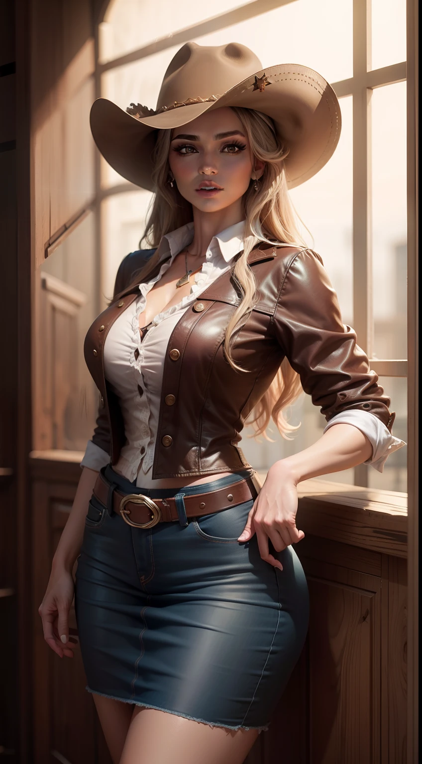mulher linda vestida de cowboy realista 4k