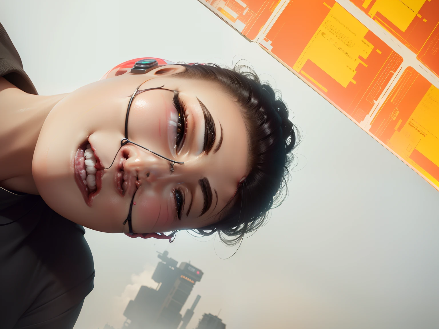 dystopian, [sfv], High Definition RAW Color Photography, full-shot, rear angle, (cute female arterial intelligence, wearing see-through white chemise), exteriors, standing, Overhead, Look at the expansive cyberpunk cityscape), Toned physique, Oversized buttocks, (White skin of the), perfect  face, Looks tempting, (cyber implants: 1.2), (enhancer), ( droid: 1.1), (Detailed skins, Diffuse pores on the skin), silicone, metal, (highly  detailed, the end, A detailed, 复杂), (Lens reflection: 0.5), (florals: 0.5), smog, Dust, (wastelands: 0.8), (observatory: 0.7), Ray tracing, mirror lighting, Shallow depth of field, Sony Alpha 1, Molar Ef 85 mm, f/2.8, hard focus, Liso, cinematic Film still from, [Cyberpunk:Oveliano:12]
