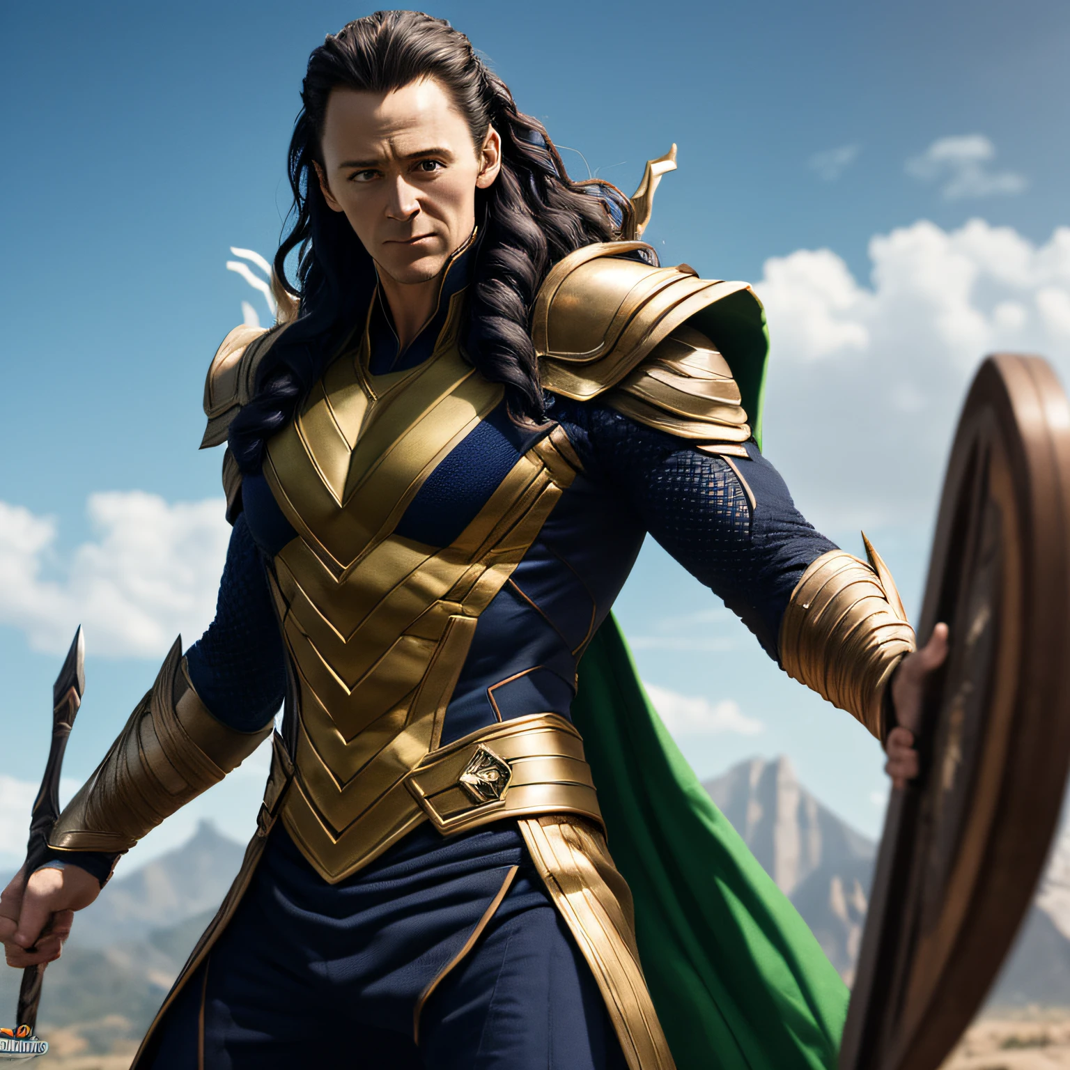 (8k, RAW photo, best quality, masterpiece: 1.2), ultra detailed, official art, photo-realistic: 1.37, upper body shot, loki, film grain, action pose --auto