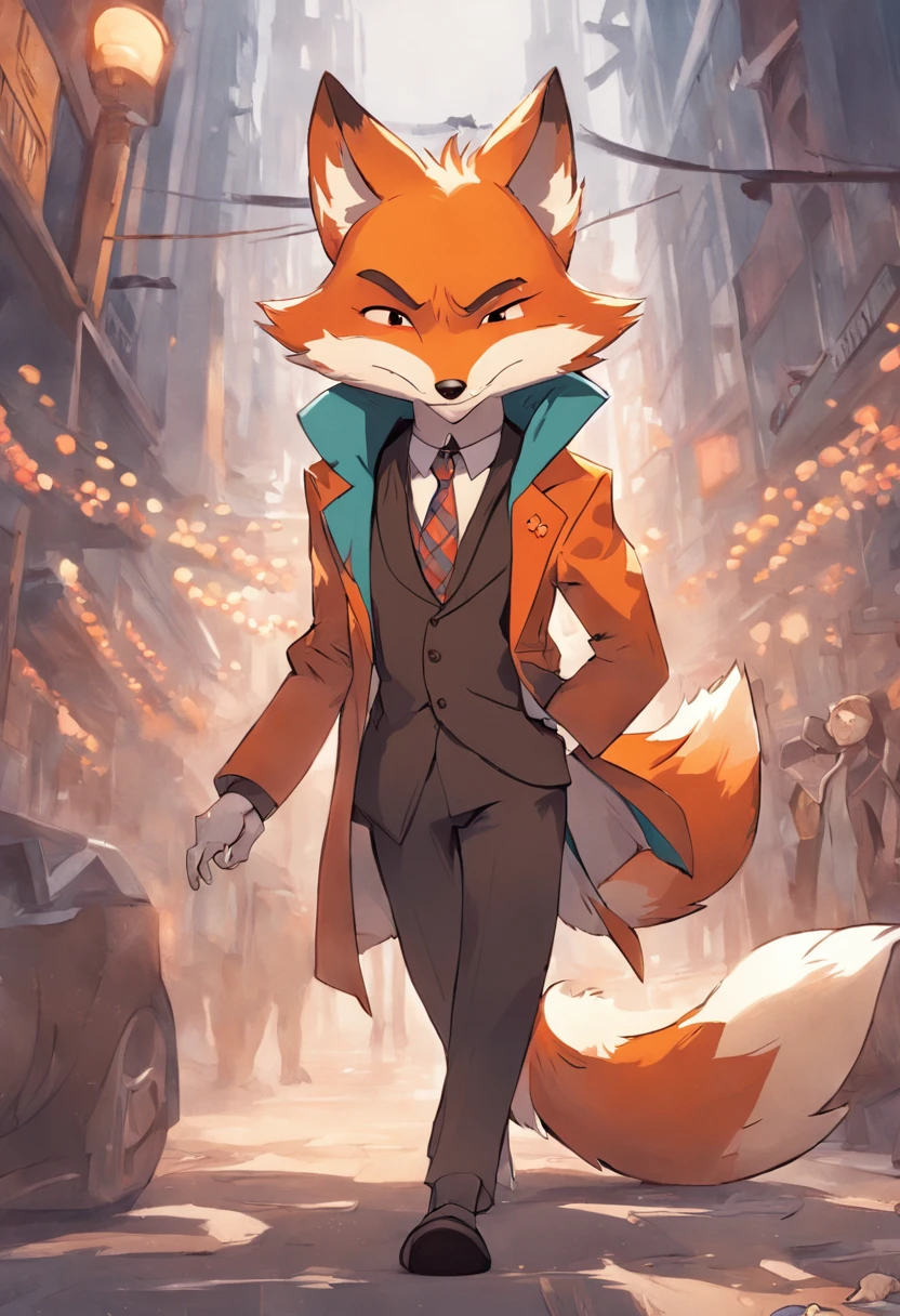 There's a cartoon fox in a suit and scarf walking around, an anthropomorphic fox, raposa em jaleco, anthropomorphic fox, stern looking fox in a lab coat, foxish guy in a lab coat, Nick Wilde, Zootopia, uma raposa antro, Cientista da Raposa, an anthropomorphic cyberpunk fox, Nick Wilde, Parte Raposa, Peter the Rabbit's Rapo, beatrix potter