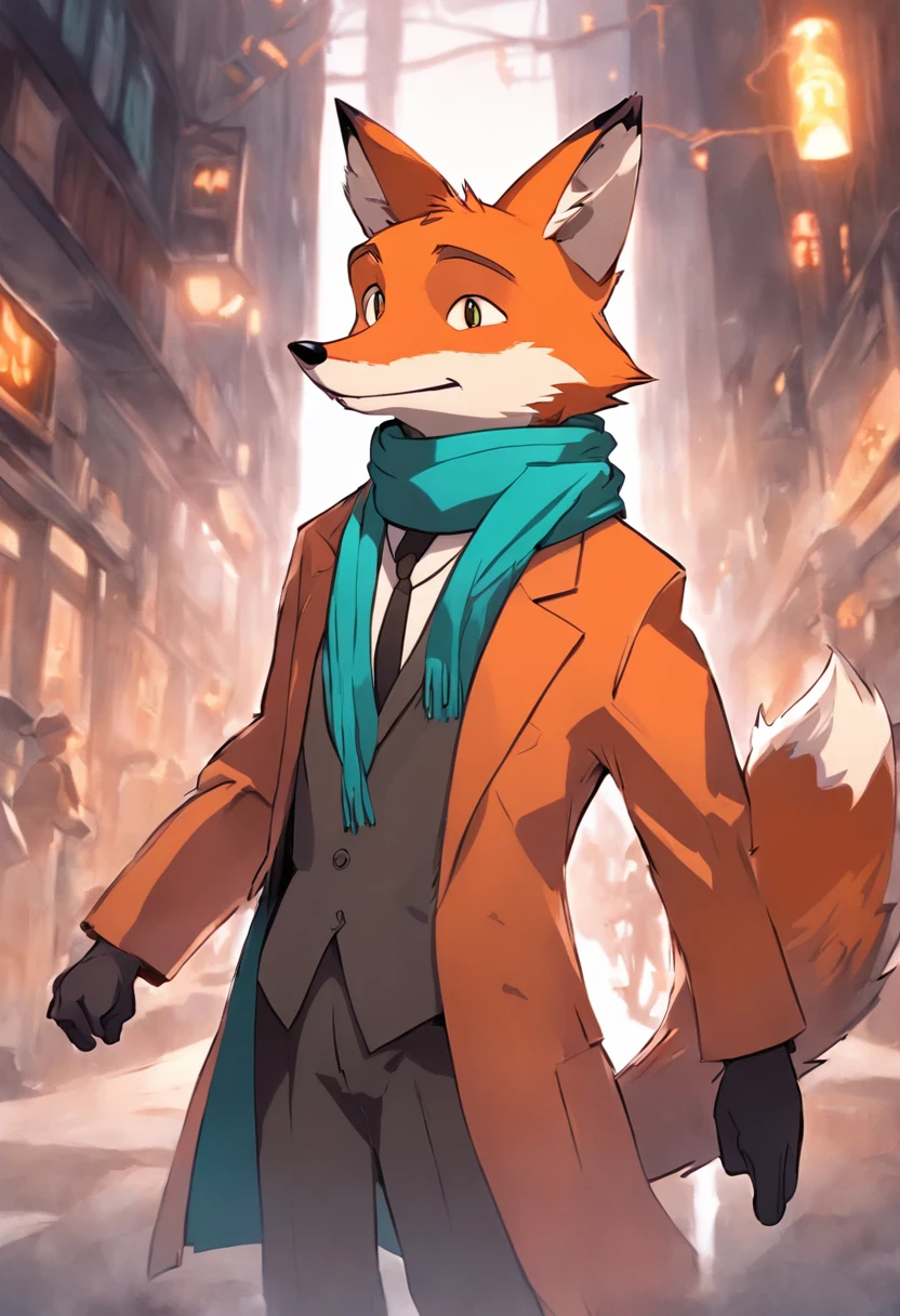 There's a cartoon fox in a suit and scarf walking around, an anthropomorphic fox, raposa em jaleco, anthropomorphic fox, stern looking fox in a lab coat, foxish guy in a lab coat, Nick Wilde, Zootopia, uma raposa antro, Cientista da Raposa, an anthropomorphic cyberpunk fox, Nick Wilde, Parte Raposa, Peter the Rabbit's Rapo, beatrix potter