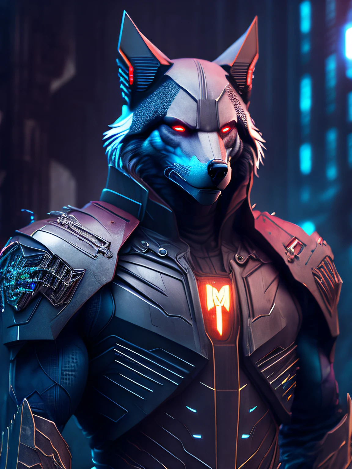 score_9, score_8_up, score_7_up, rating_safe,source_furry,anthro,source_3D a cyborg wolf digital muscular, flying over outer space red eyes the planet earth there in the background and the planet Saturn too. Golden Cyborg, wings serious expression, HDR 8K 