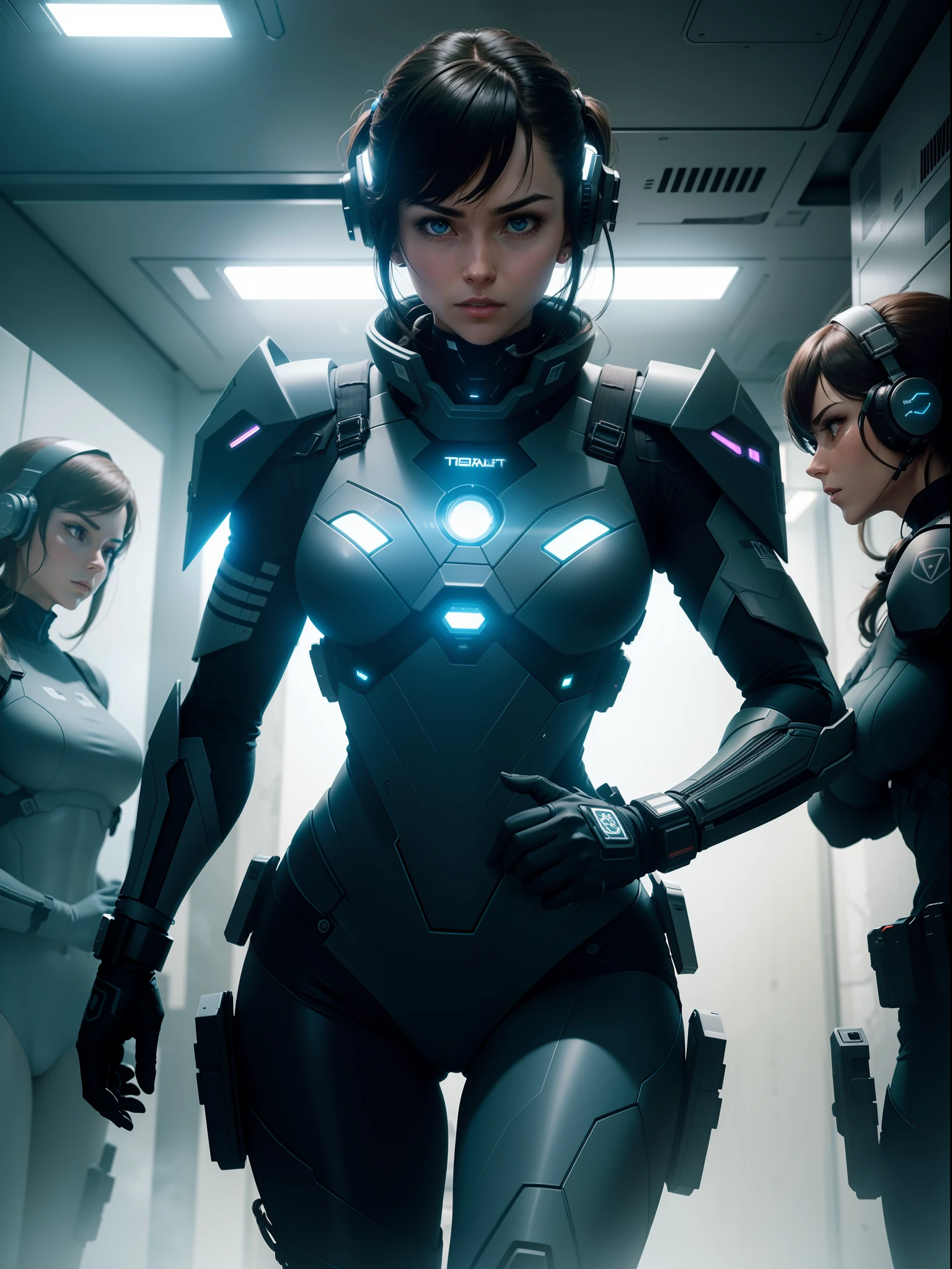 "Task force infiltrating a high-tech facility under the cover of darkness. Stealthy operatives with advanced gadgets and gear. Intense action, strategic maneuvers, and thrilling close calls. Atmospheric lighting, dynamic angles, and crisp visuals capturing the tension and excitement. Futuristic setting with sleek architecture, holographic displays, and advanced security systems. A race against time to complete the mission and extract unnoticed. Showcasing the ultimate skills and teamwork of the task force."