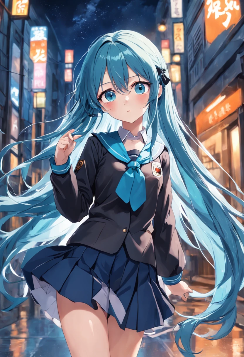 femele,Black school uniform,Long blue hair,Cyan means there is,book,with brown eye,grassy fields,round frame glasses,The upper part of the body,Show the chest