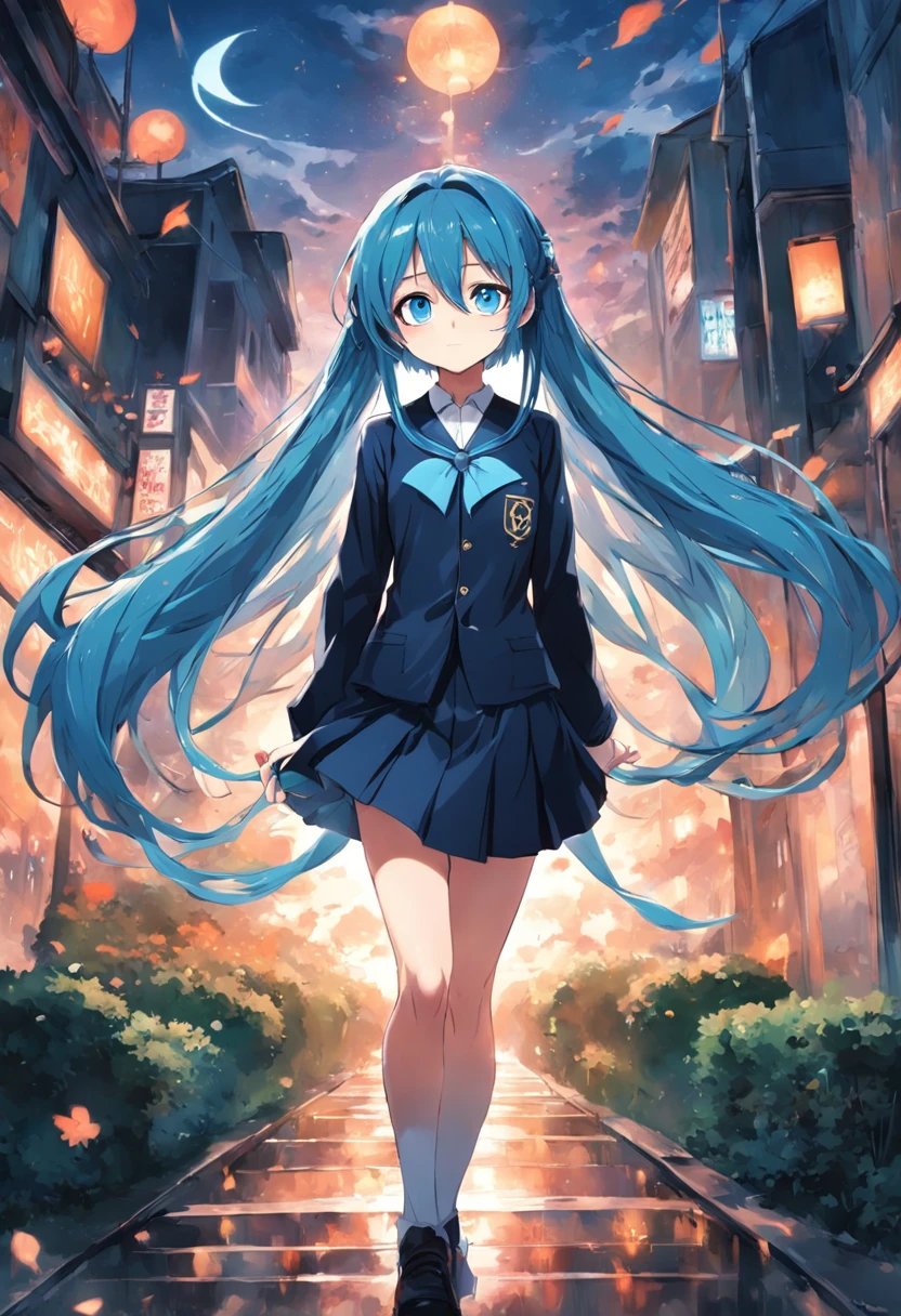 femele，Black school uniform，Long blue hair，Cyan means there is，book，with brown eye，grassy fields，round frame glasses，The upper part of the body，Show the chest