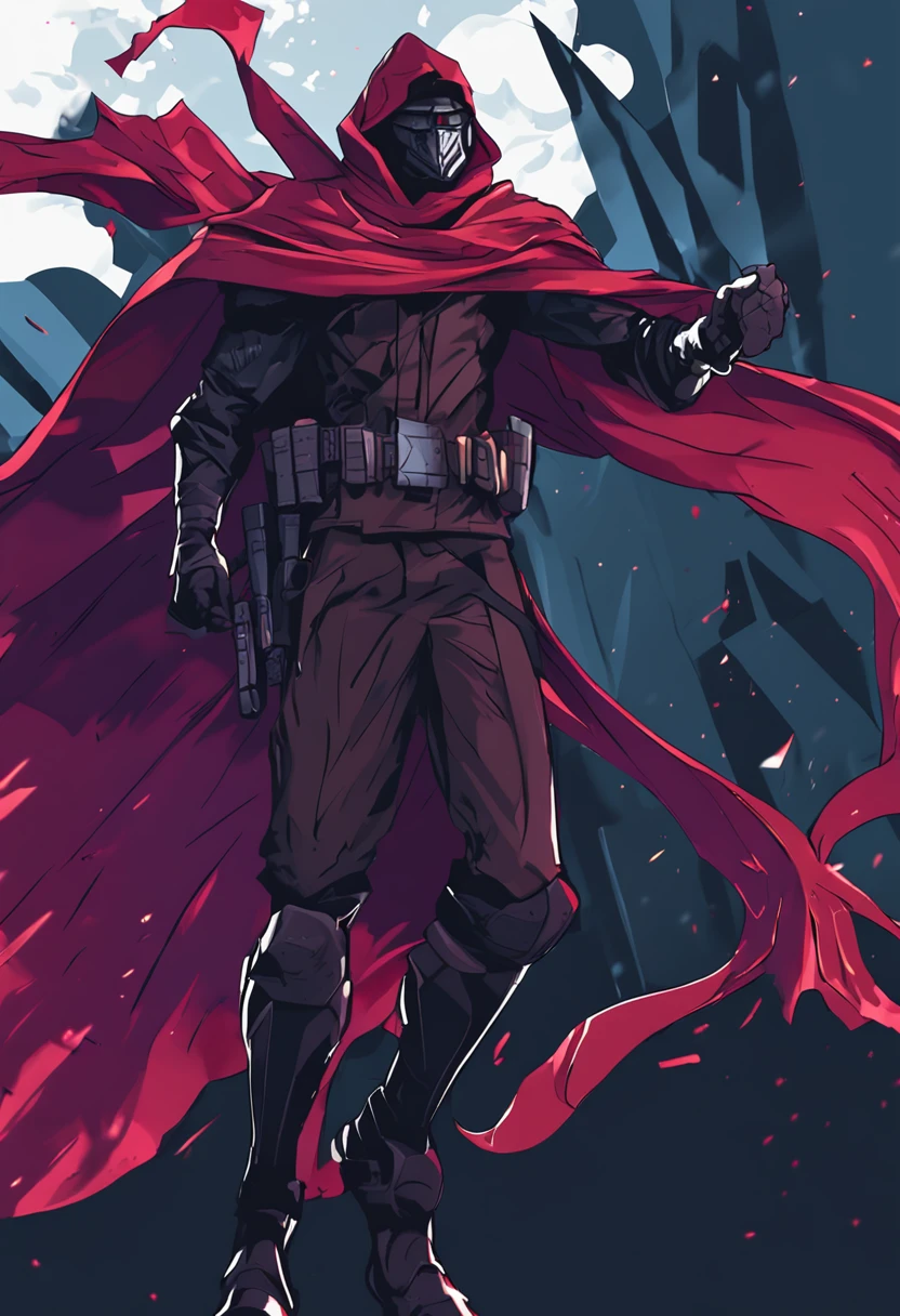 heroic pose of a thin character in a dark cape. Image has no background, epic pixel art.